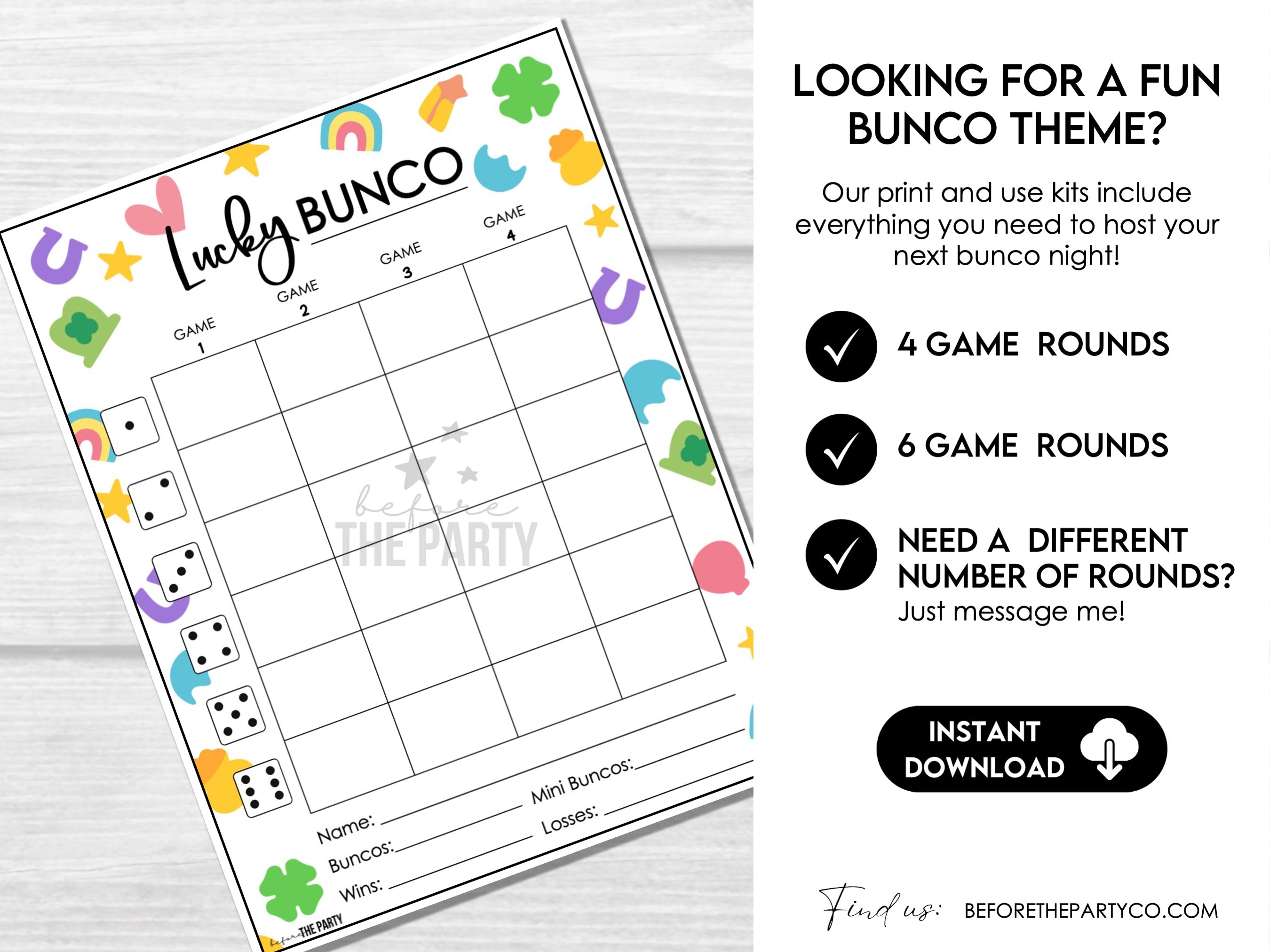 March Bunco Score Sheets - Lucky Theme with Tally Sheets - Bunco Invitation