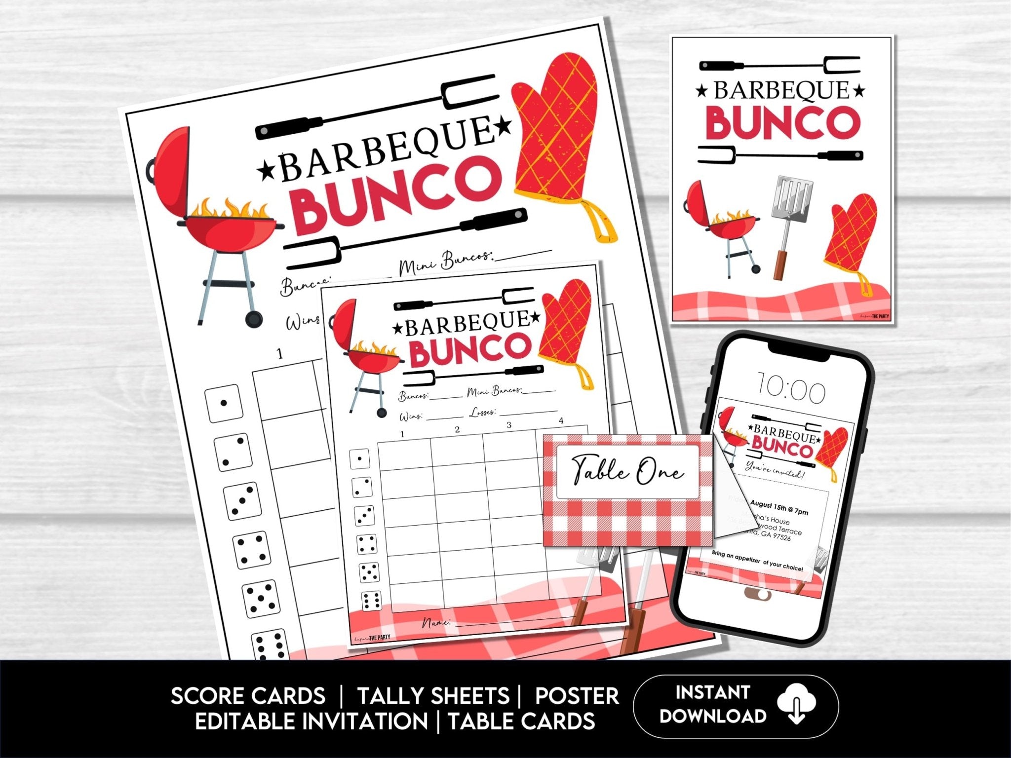 Barbecue Bunco Score Cards, Summer Outdoor Bunco Score Sheets, BBQ Bunco Invitation