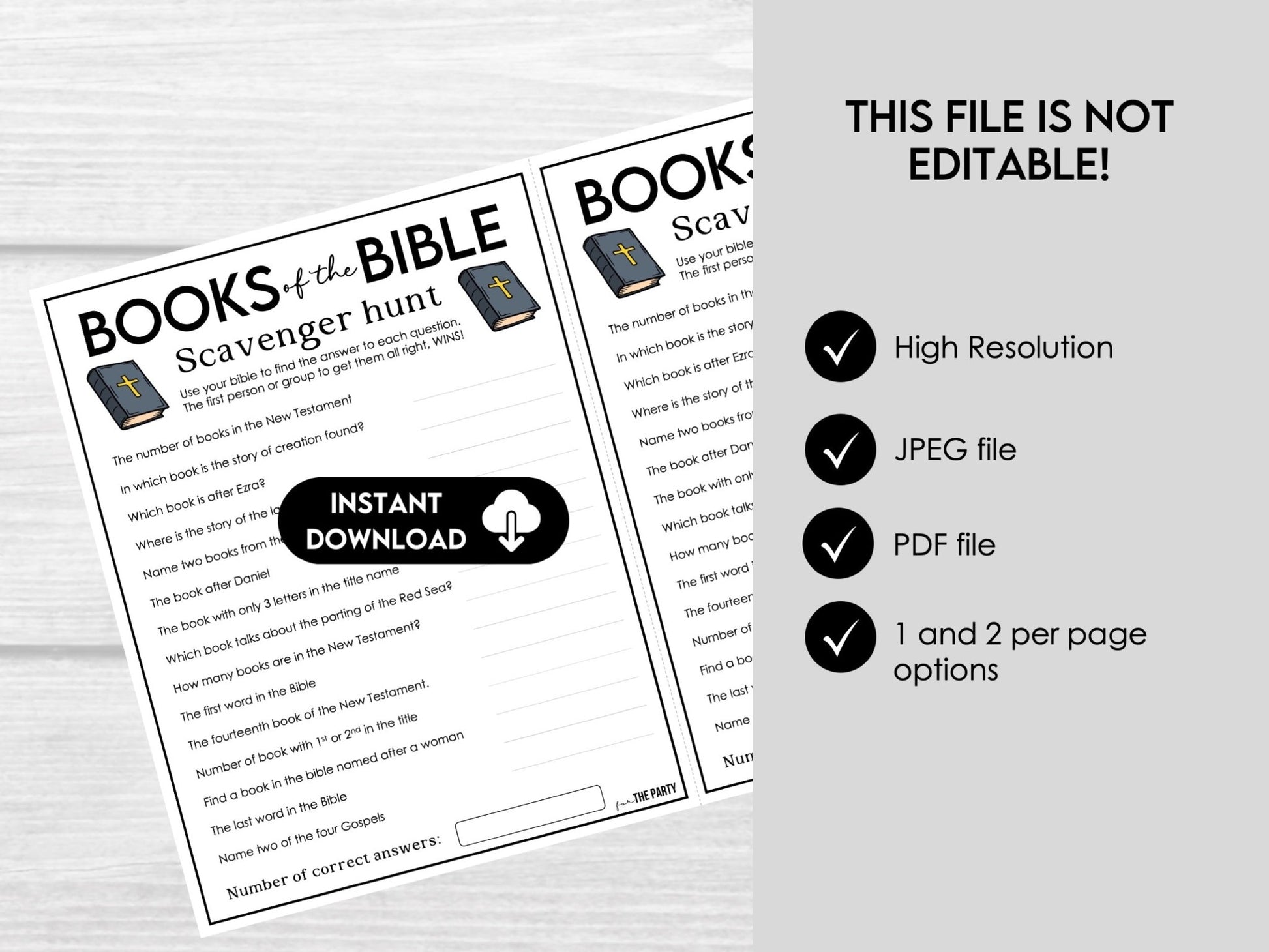 Books of the Bible Scavenger Hunt Game, Printable Church Group Activity, Sunday School Game