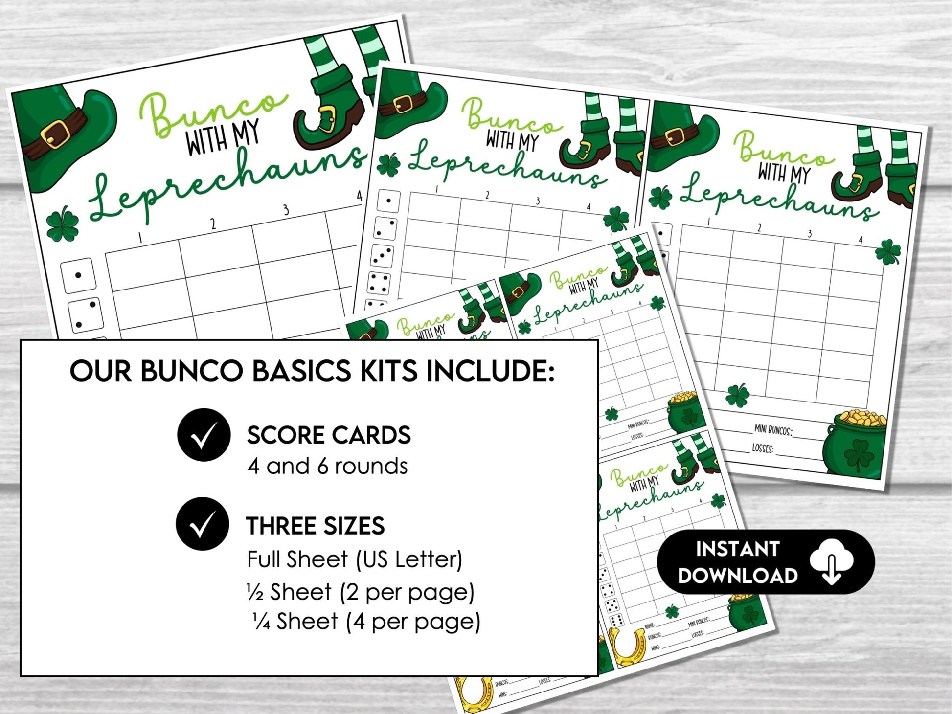 Bunco with my Leprechauns Score Sheets, St. Patricks Bunco Sheets