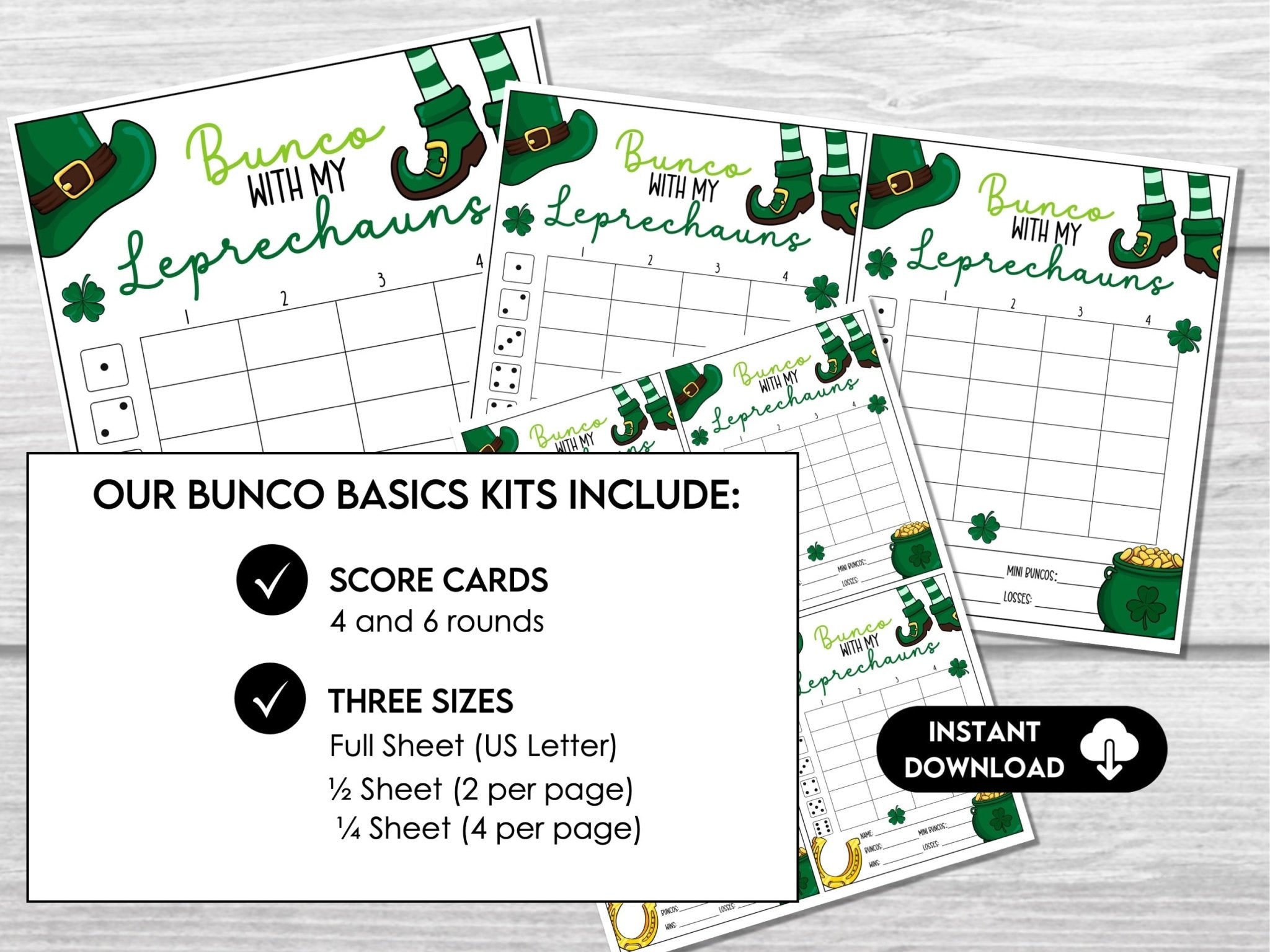 Bunco with my Leprechauns Score Sheets, St. Patricks Bunco Sheets