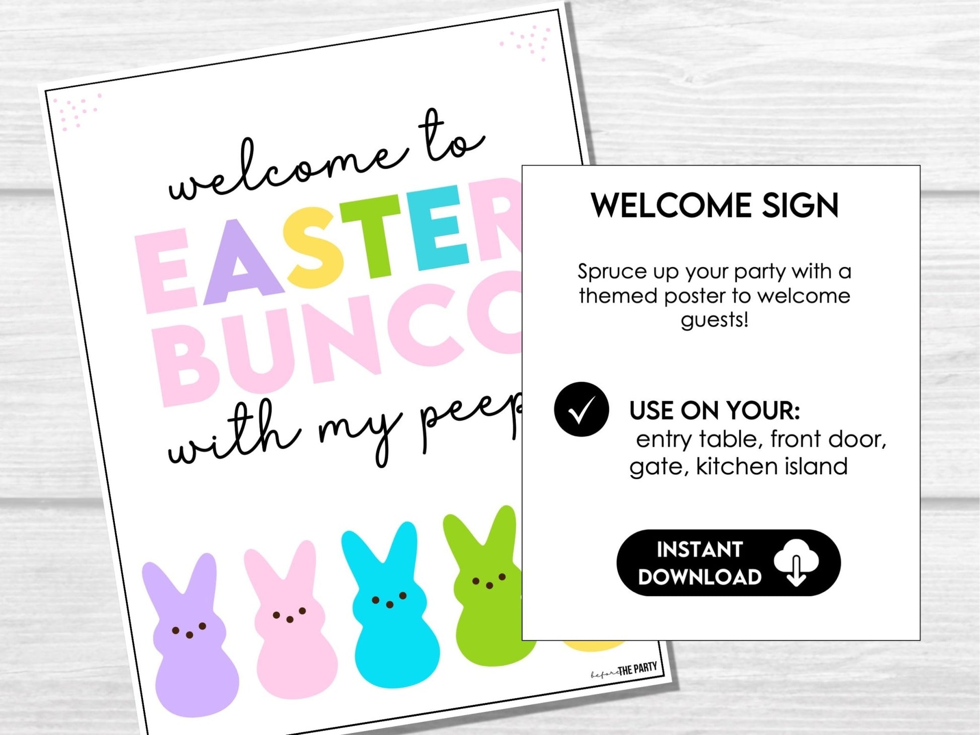 Bunco with My Peeps - Bunco Score Sheets, Tally Sheets, Table Numbers, Editable Invitation