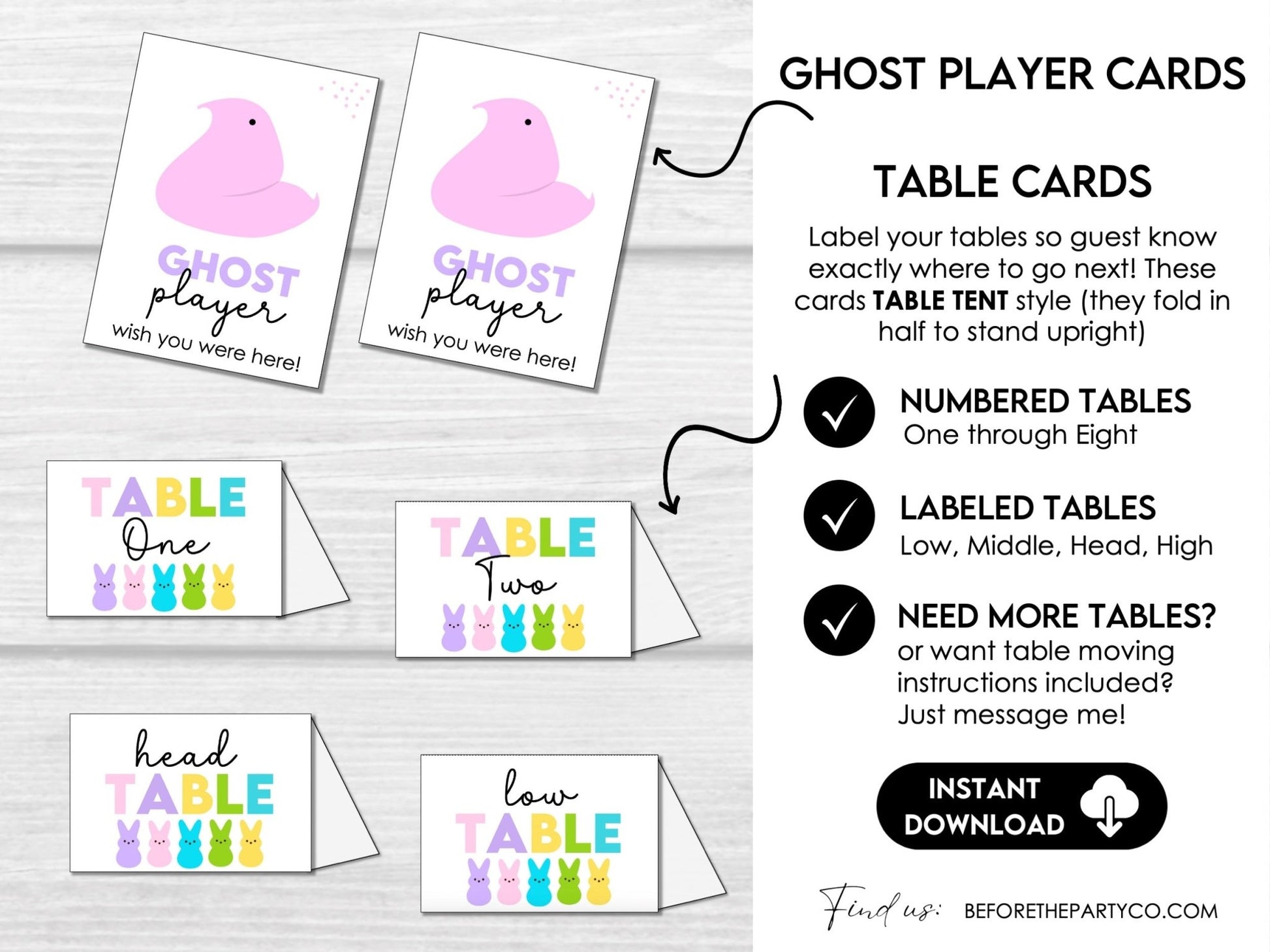 Bunco with My Peeps - Bunco Score Sheets, Tally Sheets, Table Numbers, Editable Invitation