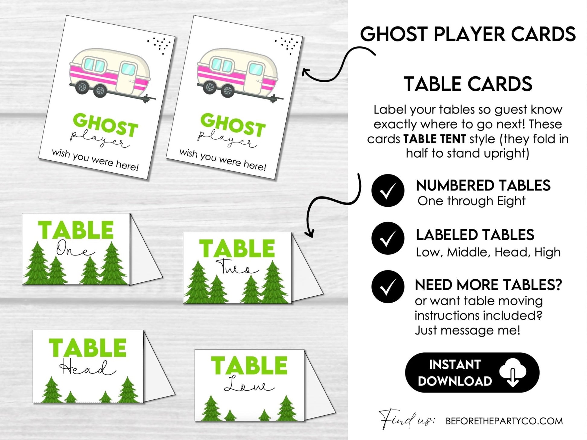 Camping Bunco Party Printable Pack – Score Cards, Tally Sheets, Table Signs & Invitation C1