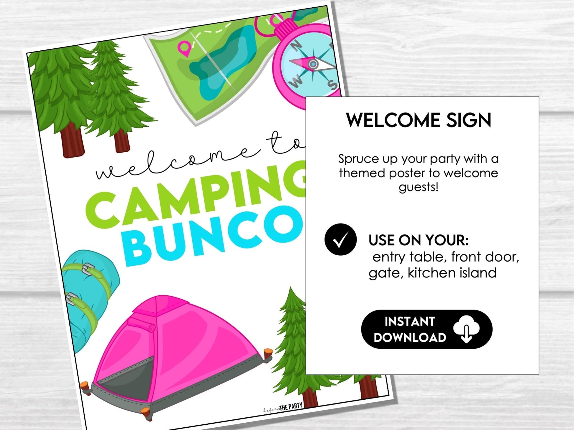 Camping Bunco Party Printable Pack – Score Cards, Tally Sheets, Table Signs & Invitation C1
