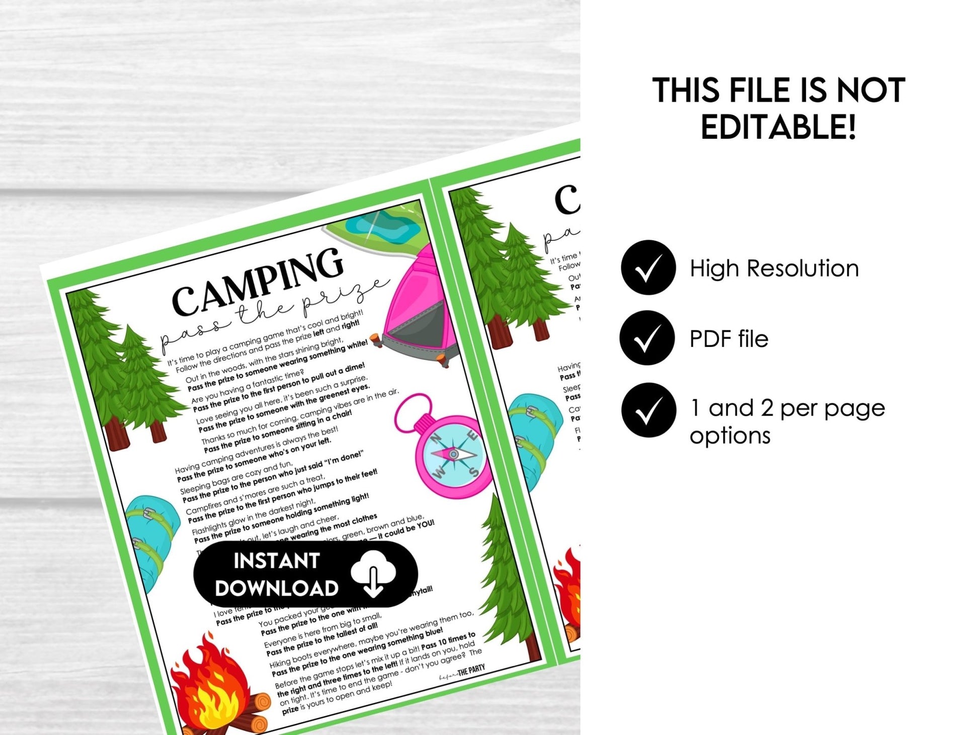 Camping Pass The Prize Party Game - Summer Campground Fun Pass the Present C1