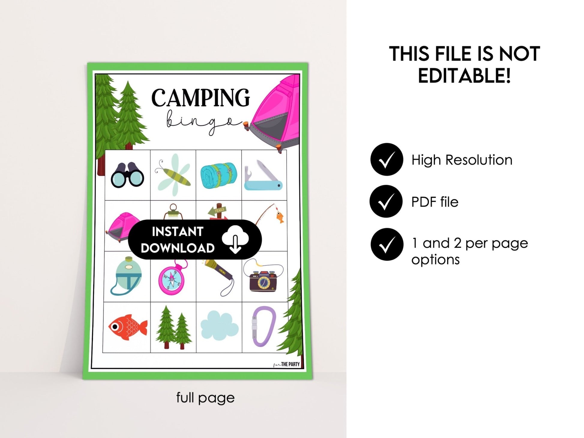 Camping Vocabulary Bingo Cards - 30 Summer Game Cards C1