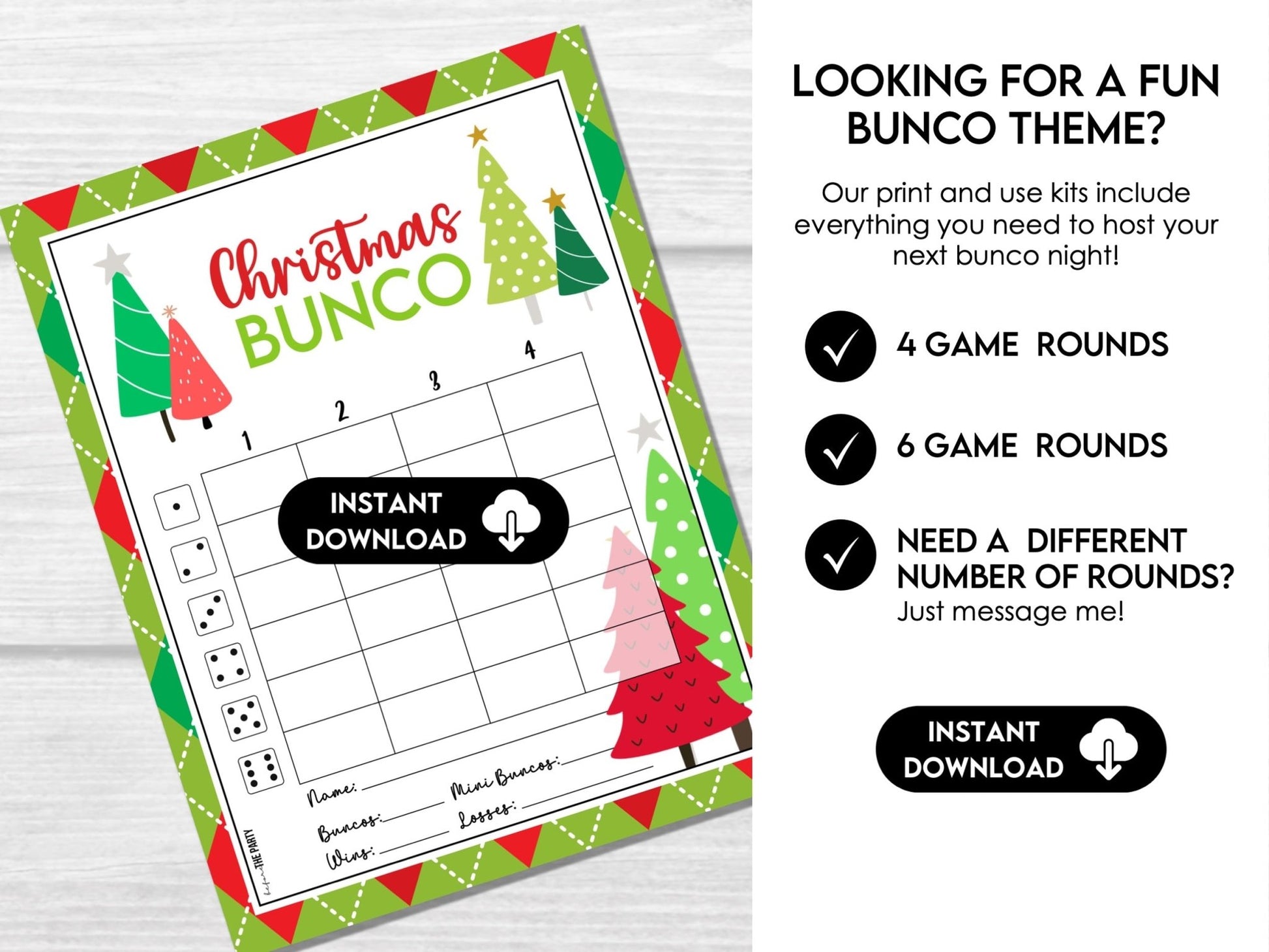 Christmas Tree Bunco Score Sheets Bundle - Score Cards, Tally Sheets and Table Numbers