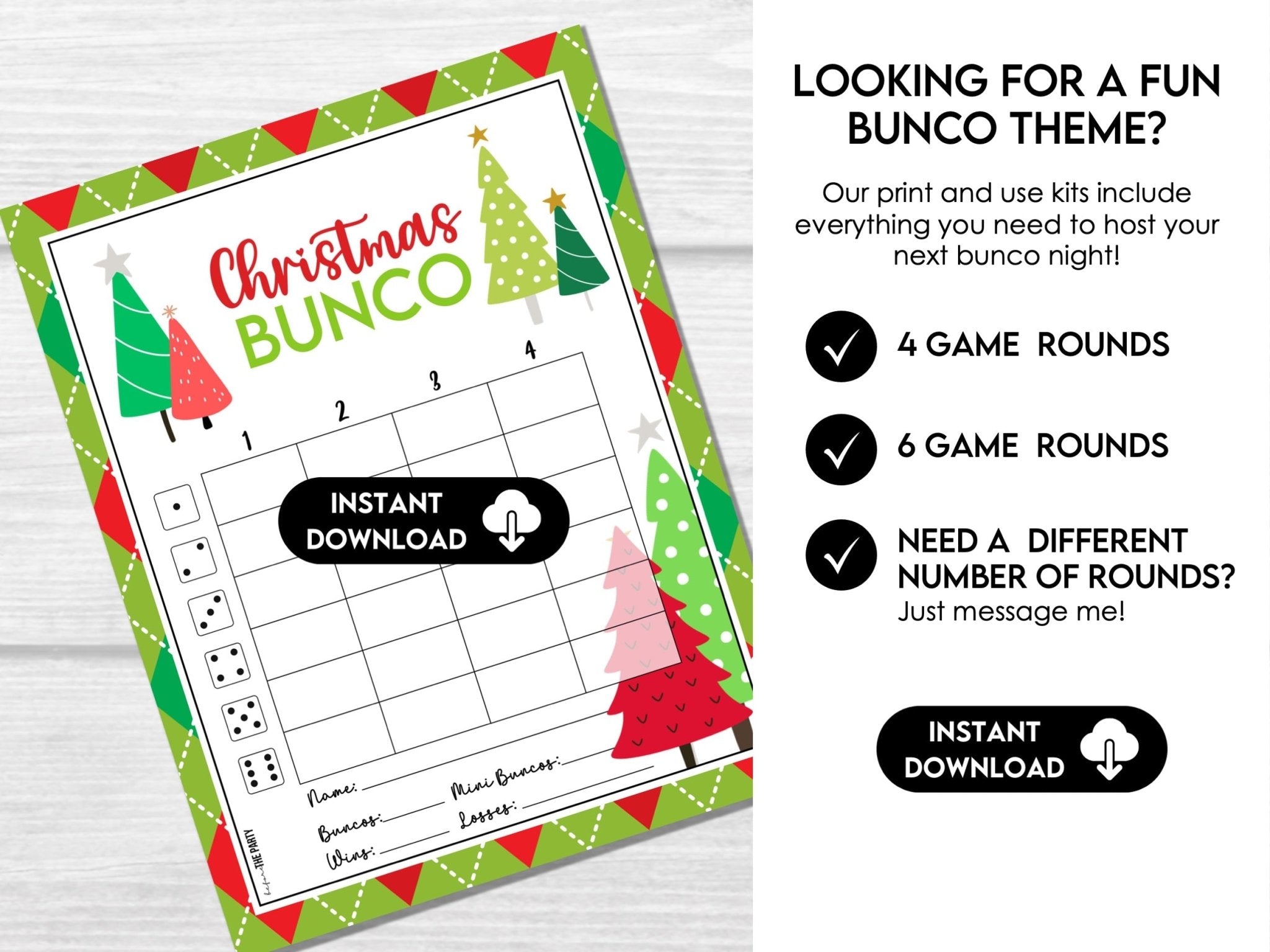 Christmas Tree Bunco Score Sheets Bundle - Score Cards, Tally Sheets and Table Numbers