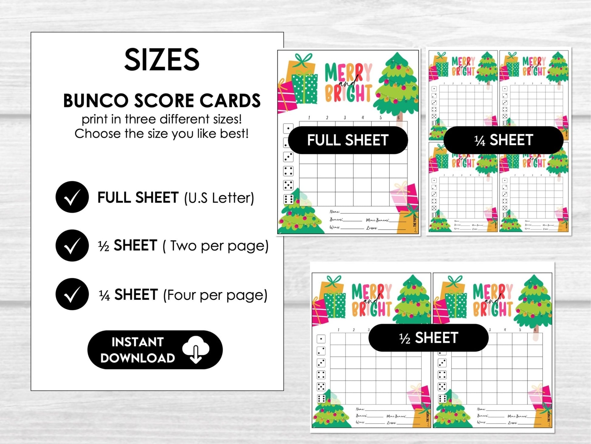 Christmas Bunco Score Cards, Bunco Party Score Sheets, Tally Sheet, Table Cards, Invitation