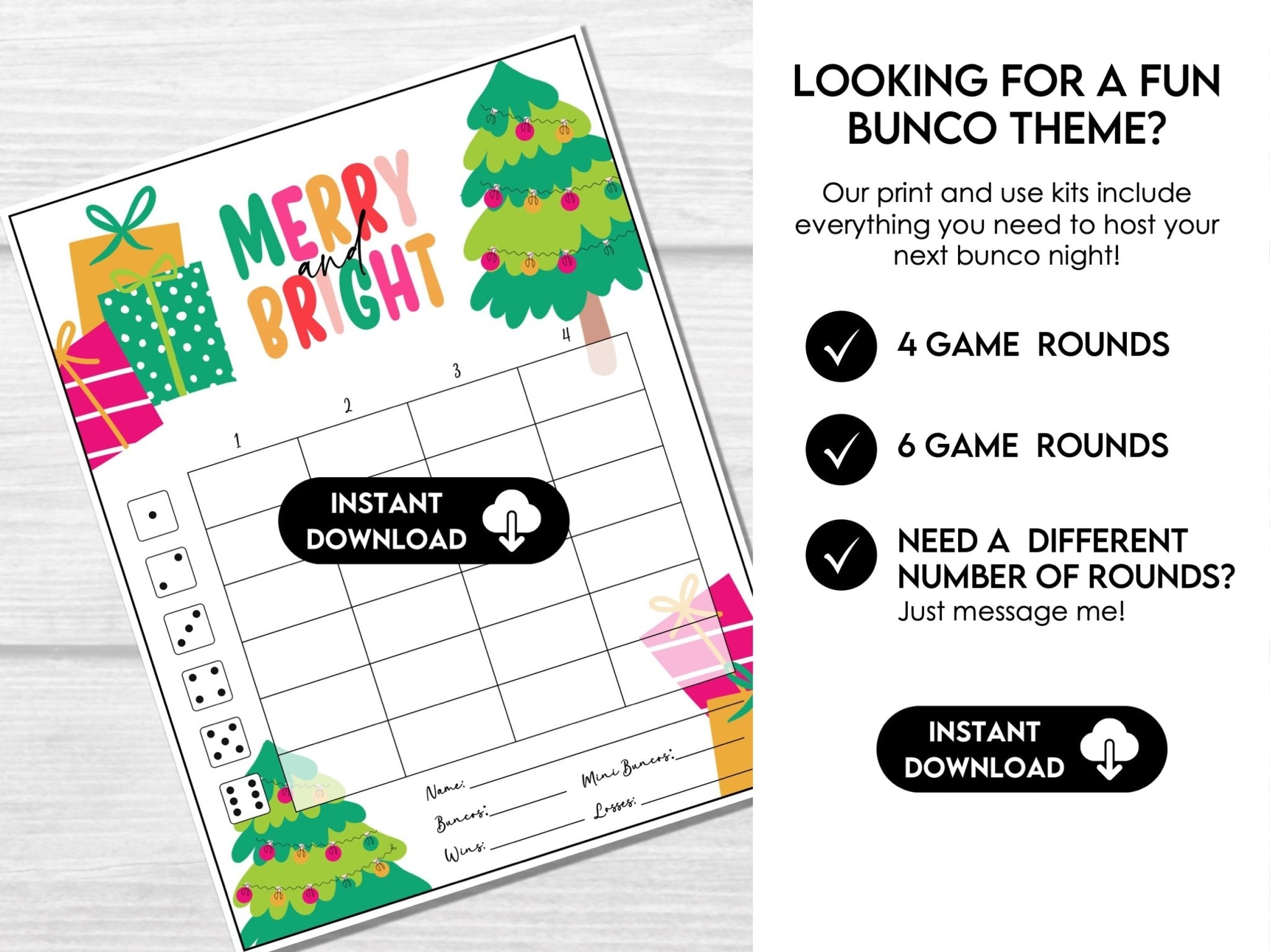Christmas Bunco Score Cards, Bunco Party Score Sheets, Tally Sheet, Table Cards, Invitation
