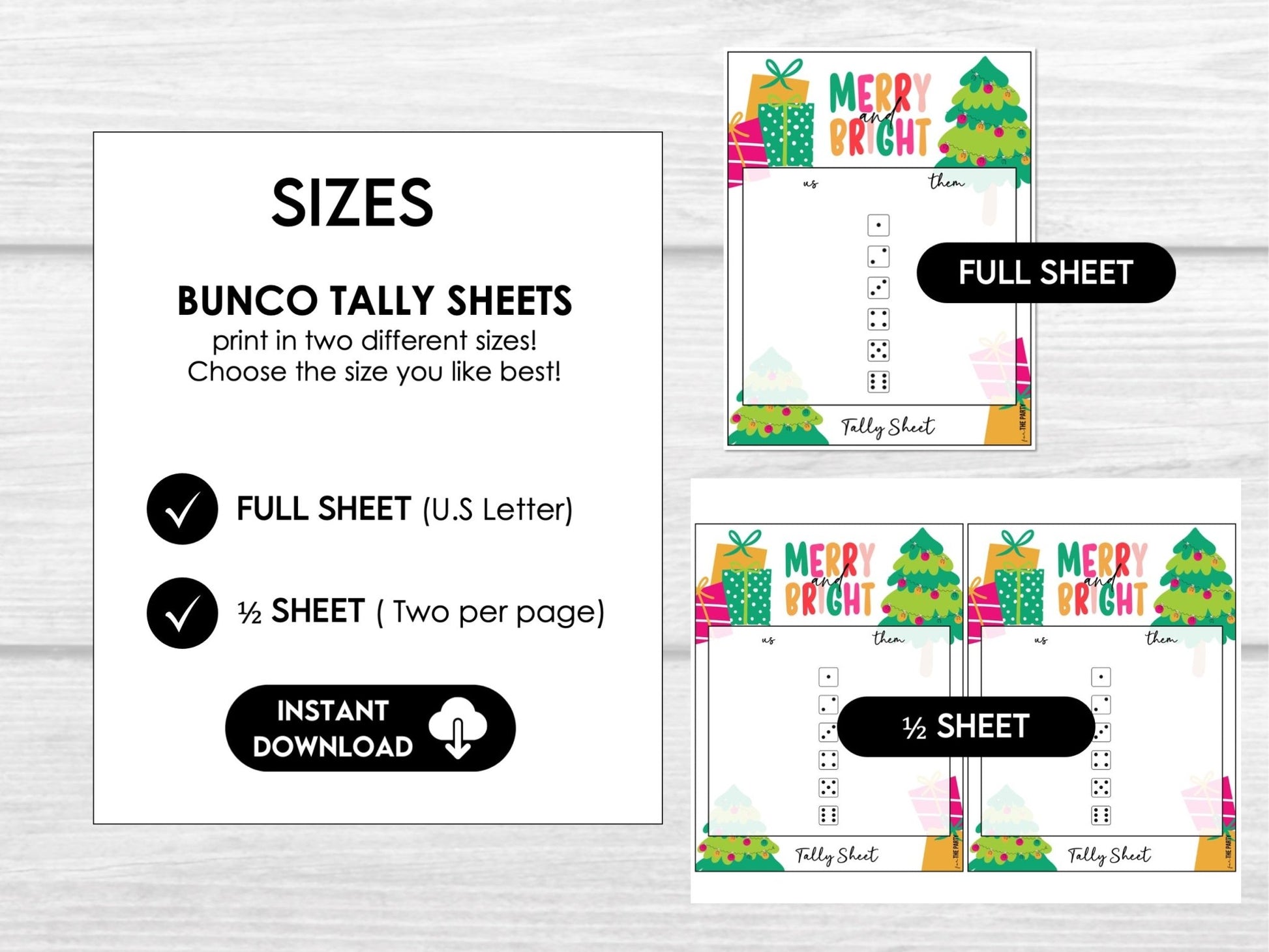 Christmas Bunco Score Cards, Bunco Party Score Sheets, Tally Sheet, Table Cards, Invitation