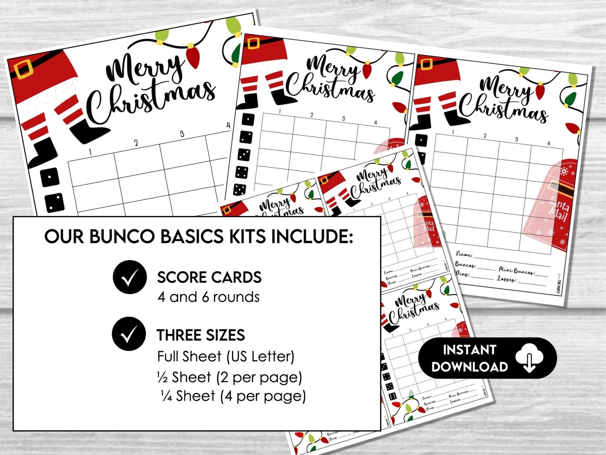 Christmas Bunco Score Sheets, Tally Sheets, Table Numbers