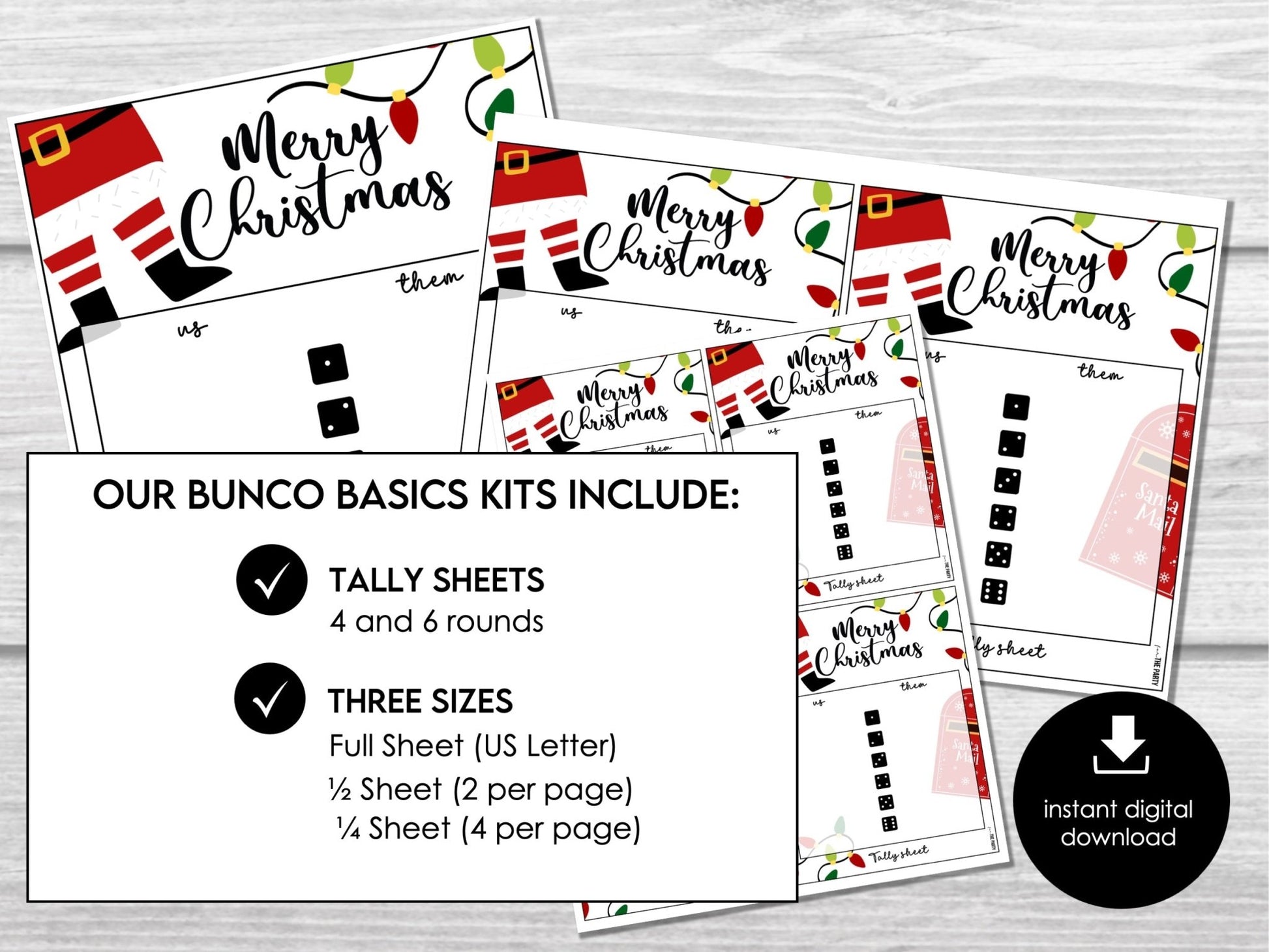Christmas Bunco Score Sheets, Tally Sheets, Table Numbers