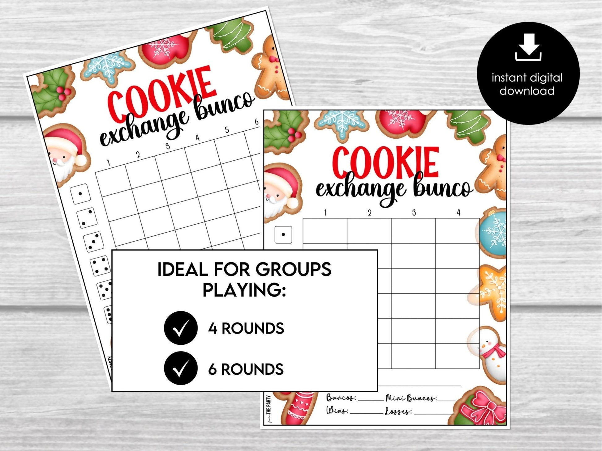 Christmas Cookie Exchange Bunco Score Sheets, Bunco Night Score cards