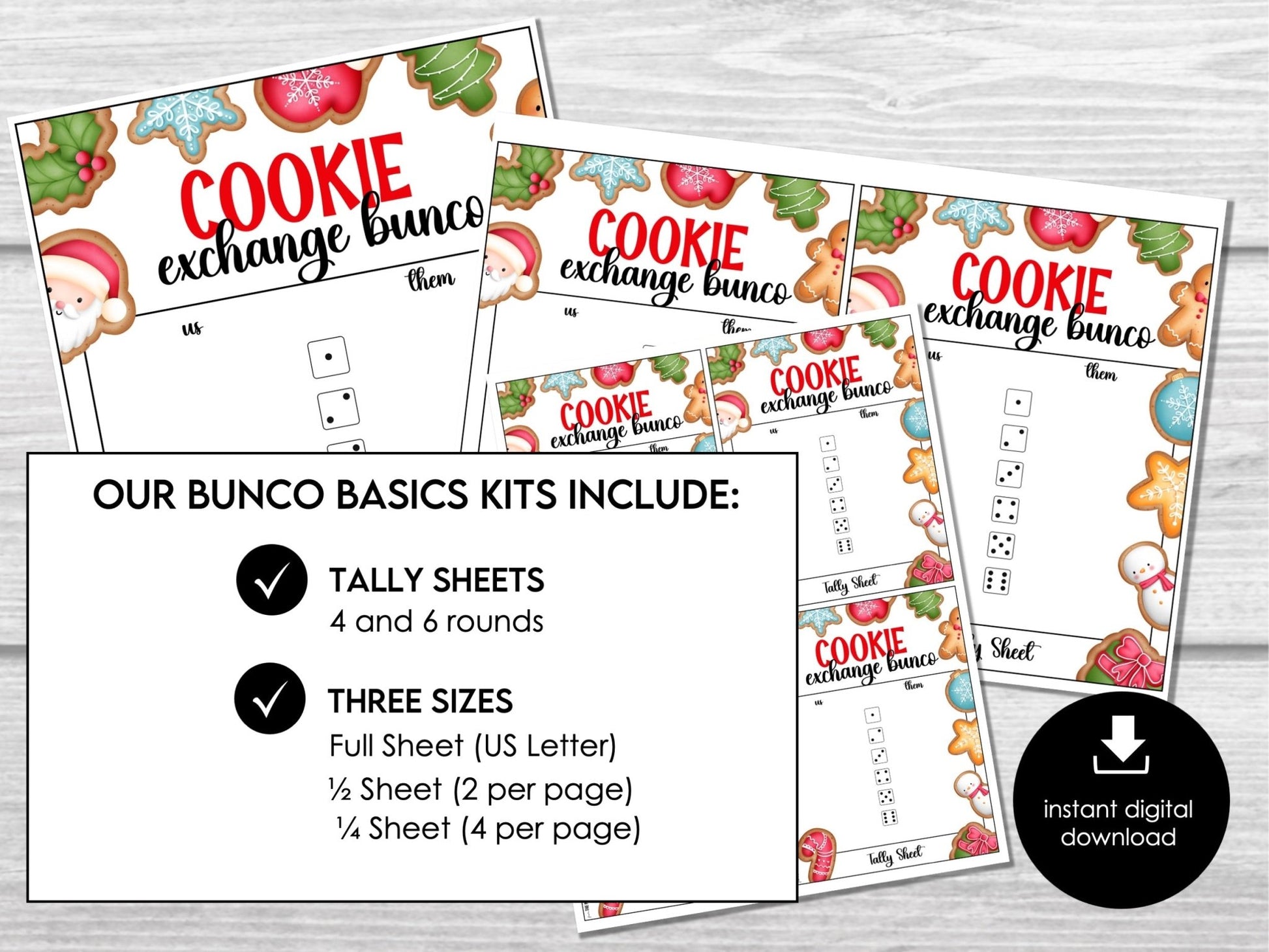 Christmas Cookie Exchange Bunco Score Sheets, Bunco Night Score cards