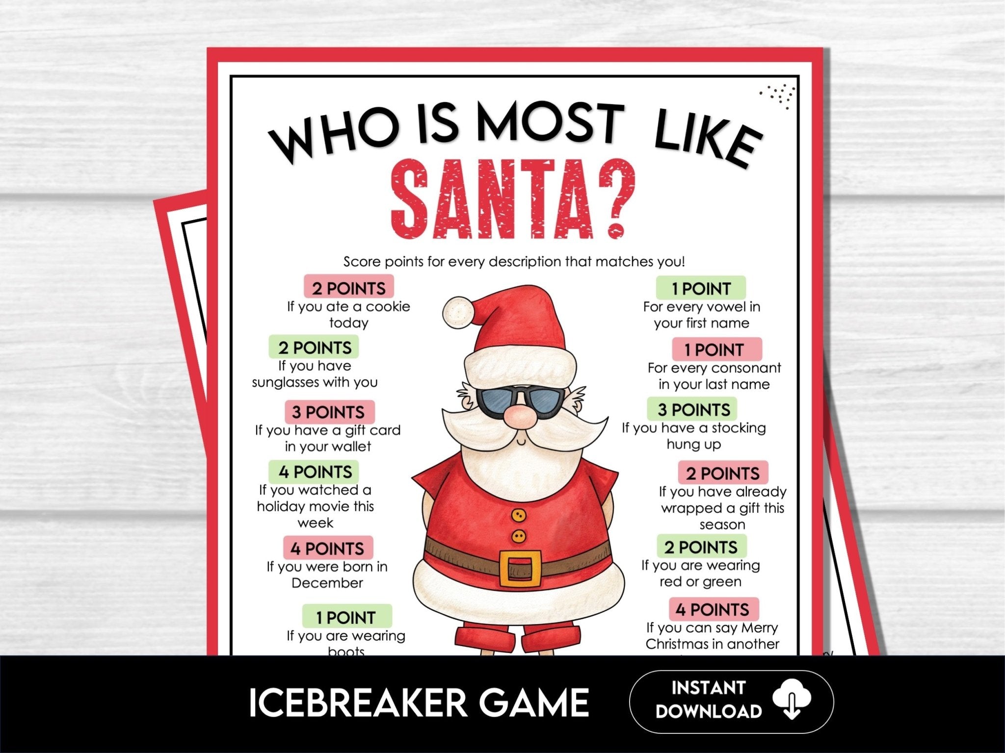 Christmas Who is Most Like Santa Game, Printable Holiday Activity for Adults and Kids