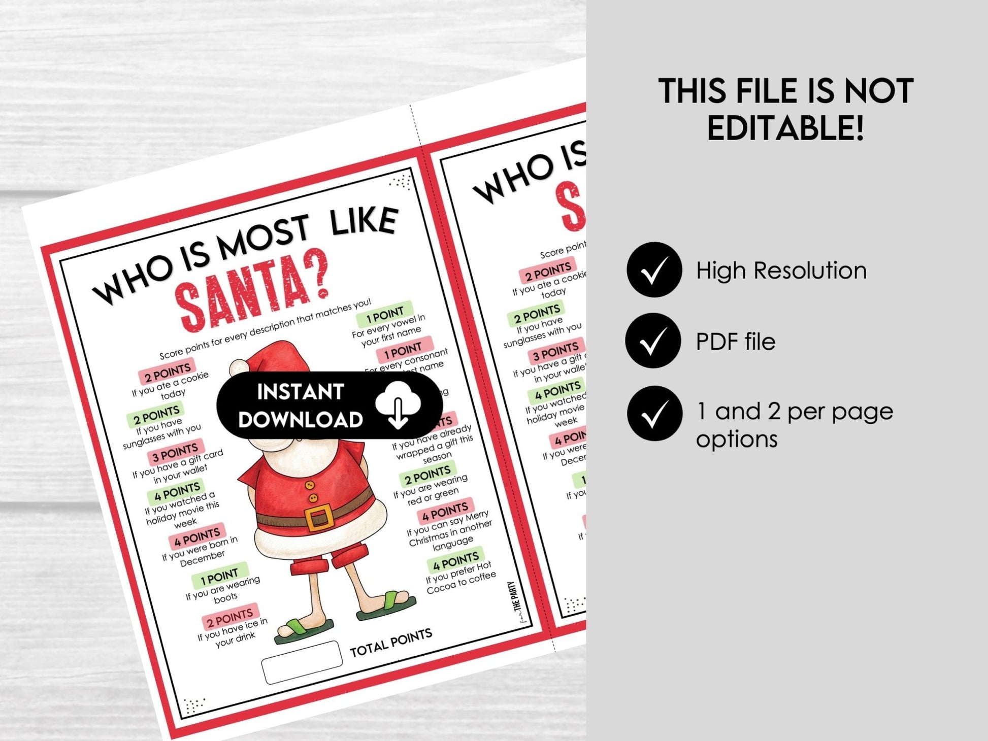 Christmas Who is Most Like Santa Game, Printable Holiday Activity for Adults and Kids
