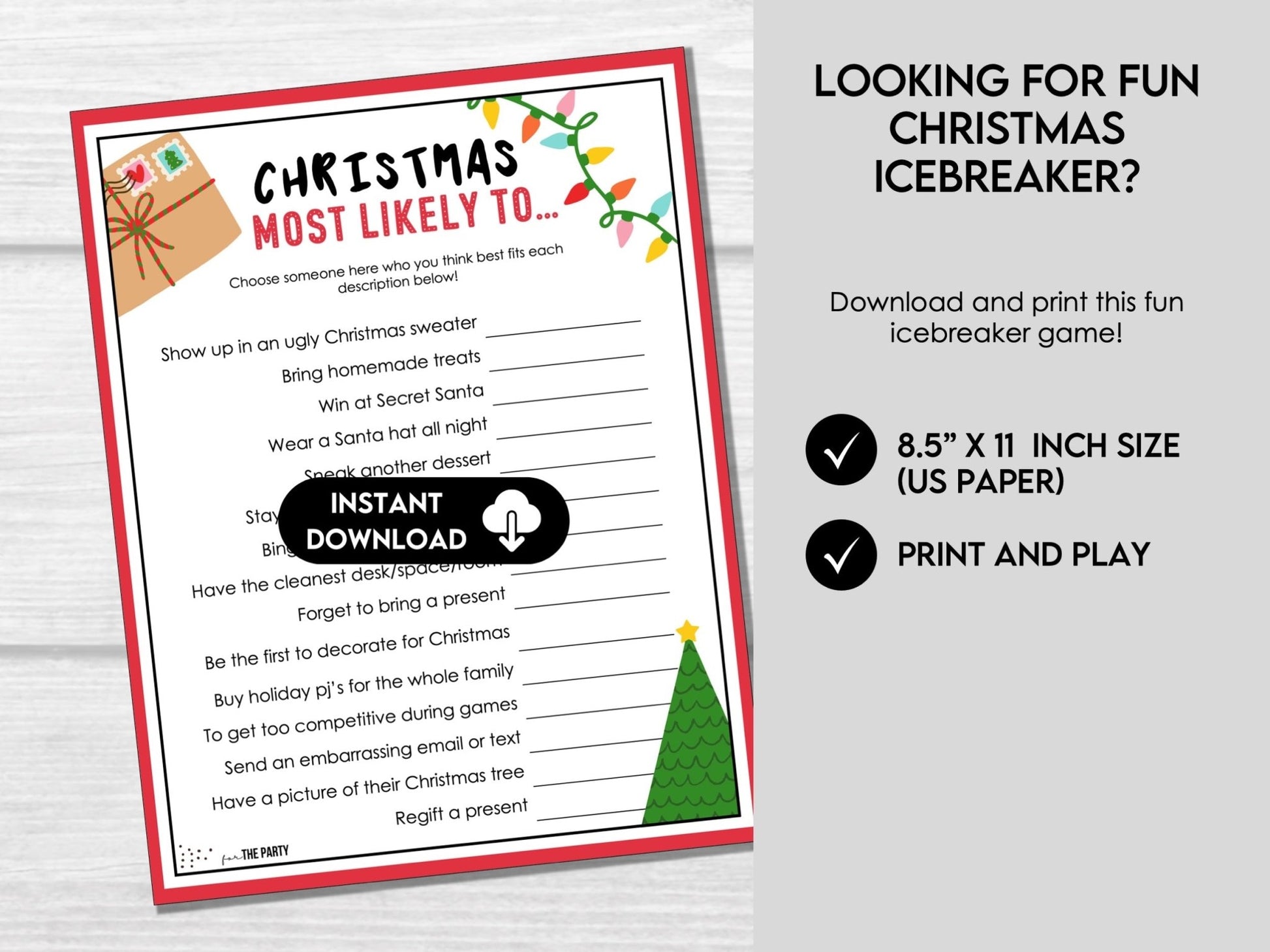 Christmas Who is Most Likely To Game, Printable Holiday Ice Breaker for Adults