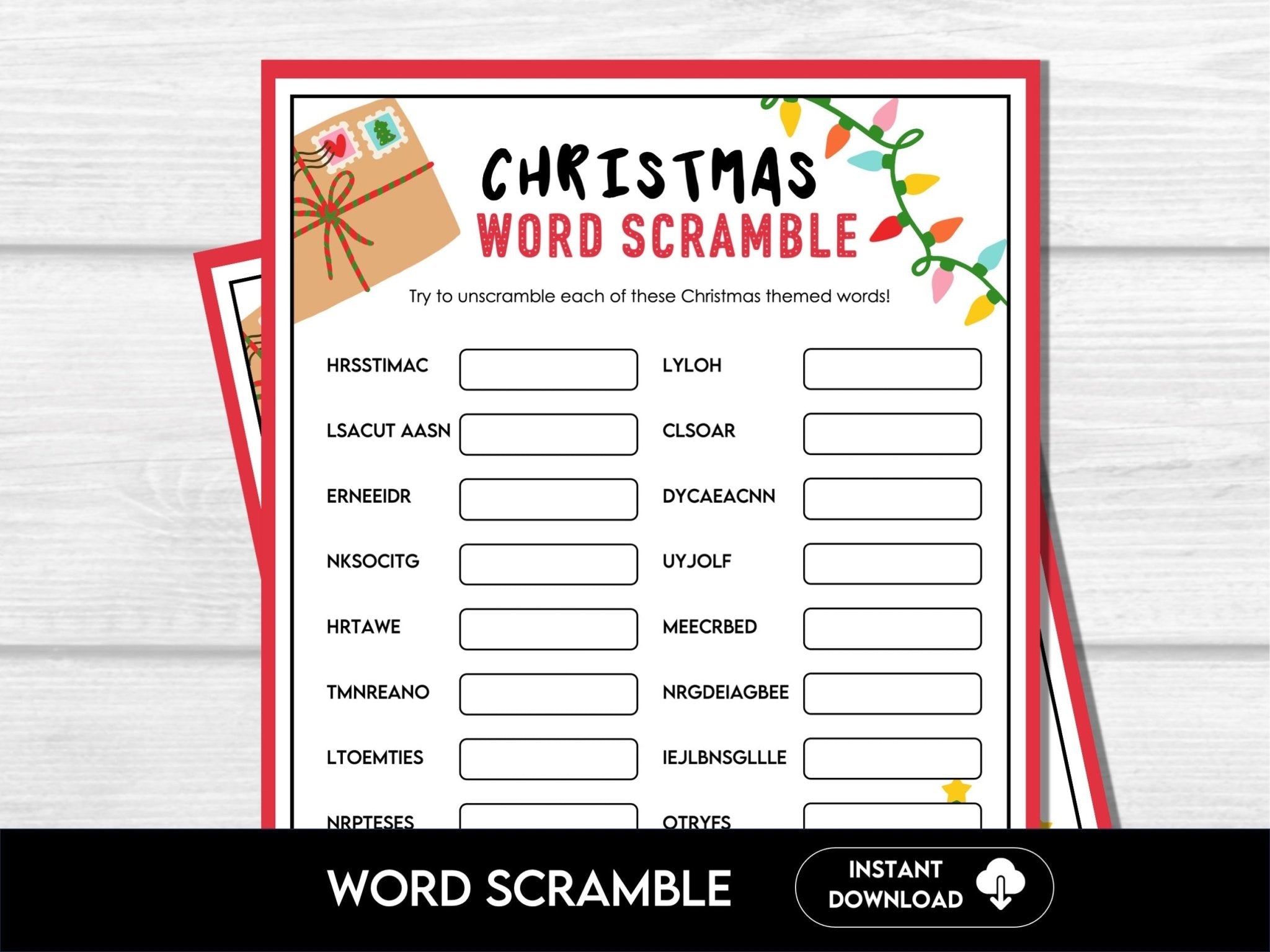 Christmas Word Scramble Game, Printable Holiday Activity for Kids and Adults