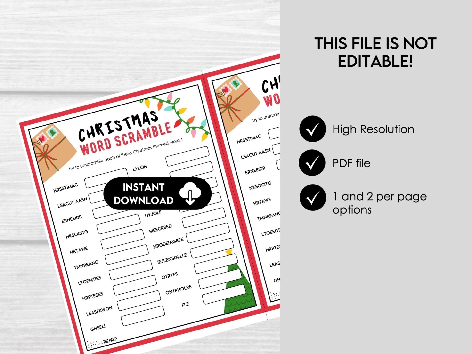 Christmas Word Scramble Game, Printable Holiday Activity for Kids and Adults