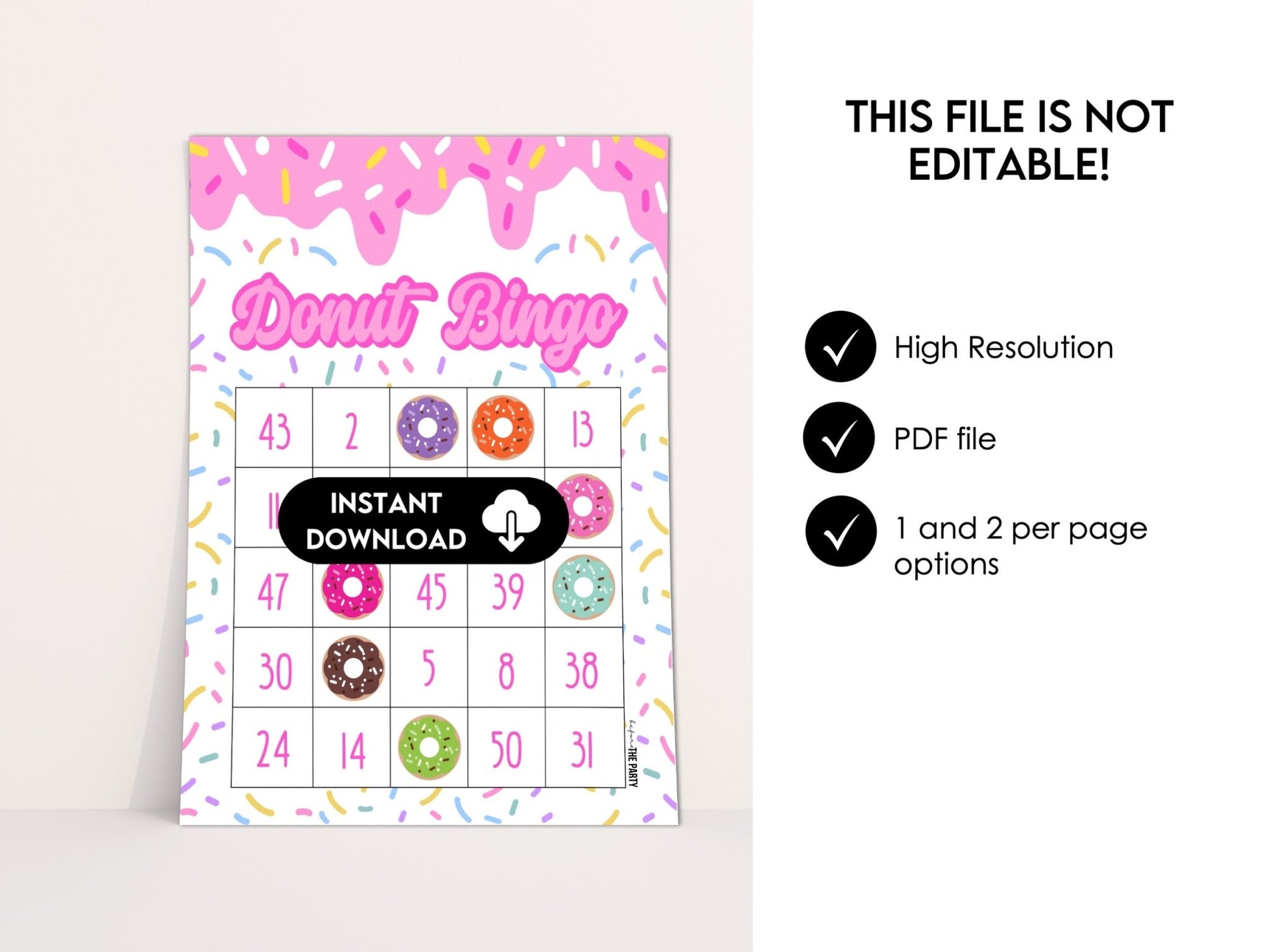 Donut Bingo Birthday Party Game - 30 Printable Bingo Cards