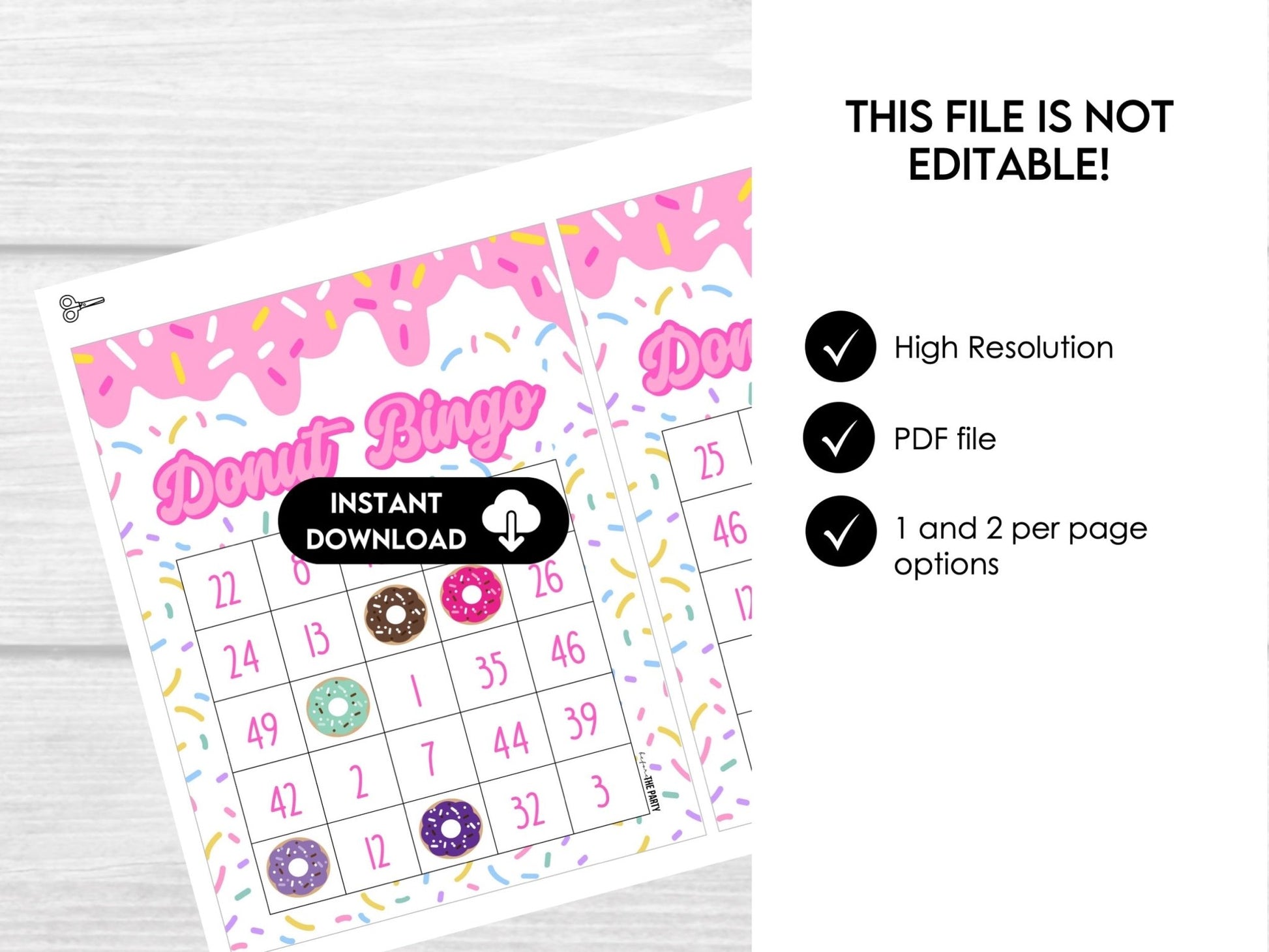 Donut Bingo Birthday Party Game - 30 Printable Bingo Cards