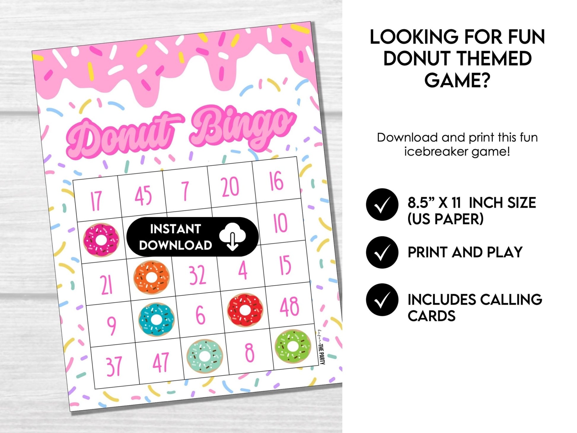 Donut Bingo Birthday Party Game - 30 Printable Bingo Cards