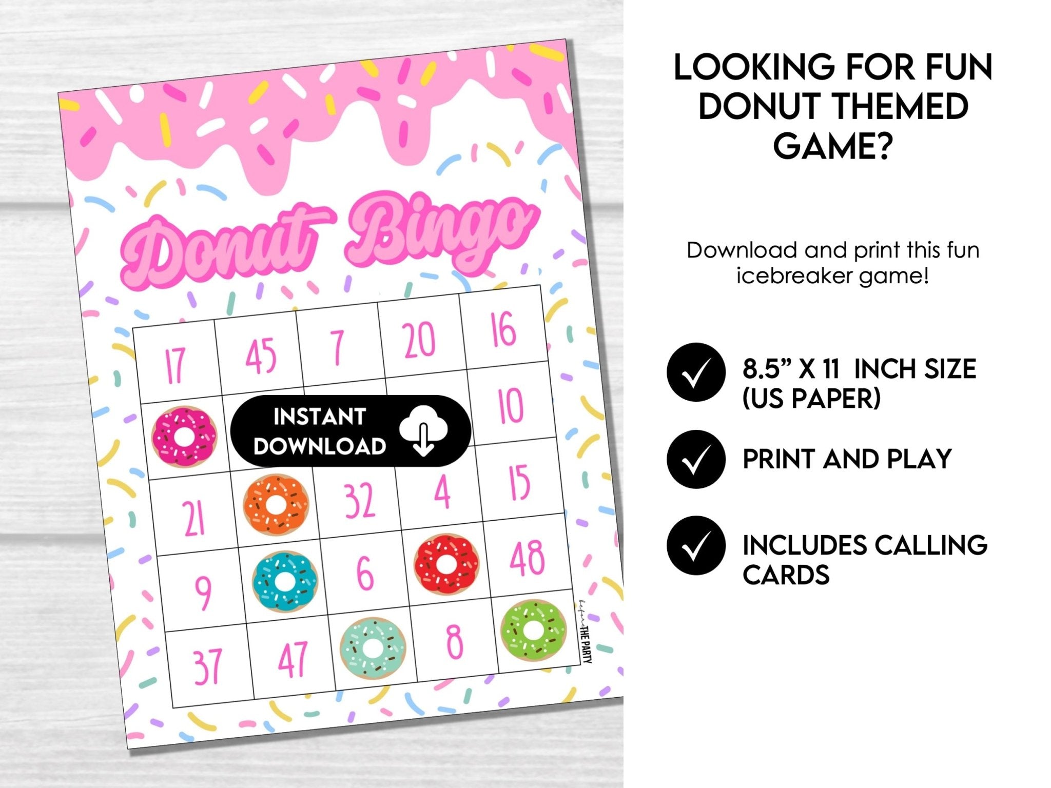 Donut Bingo Birthday Party Game - 30 Printable Bingo Cards
