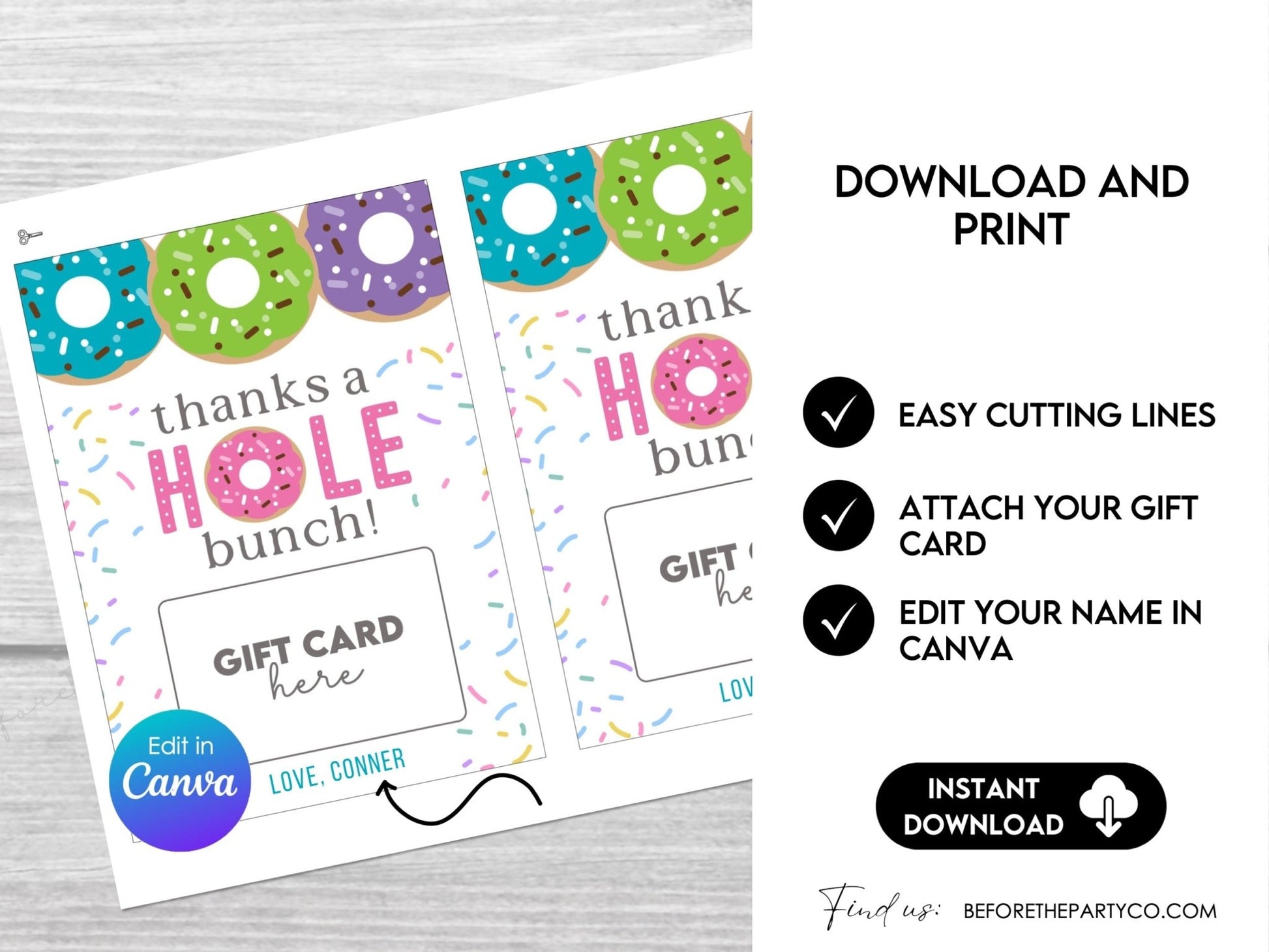 Donut Gift Card Holder – Editable 5x7 Canva Template