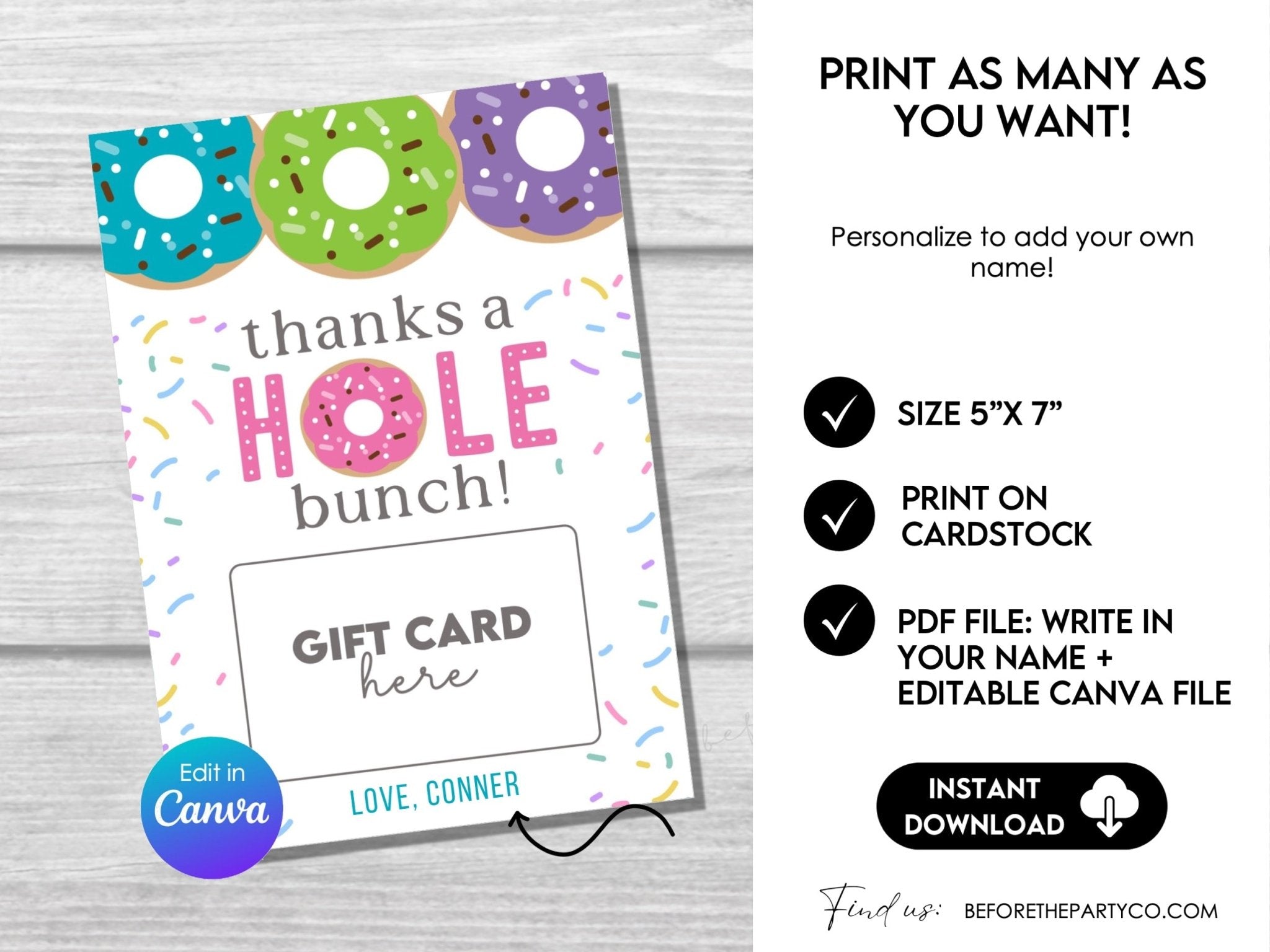 Donut Gift Card Holder – Editable 5x7 Canva Template