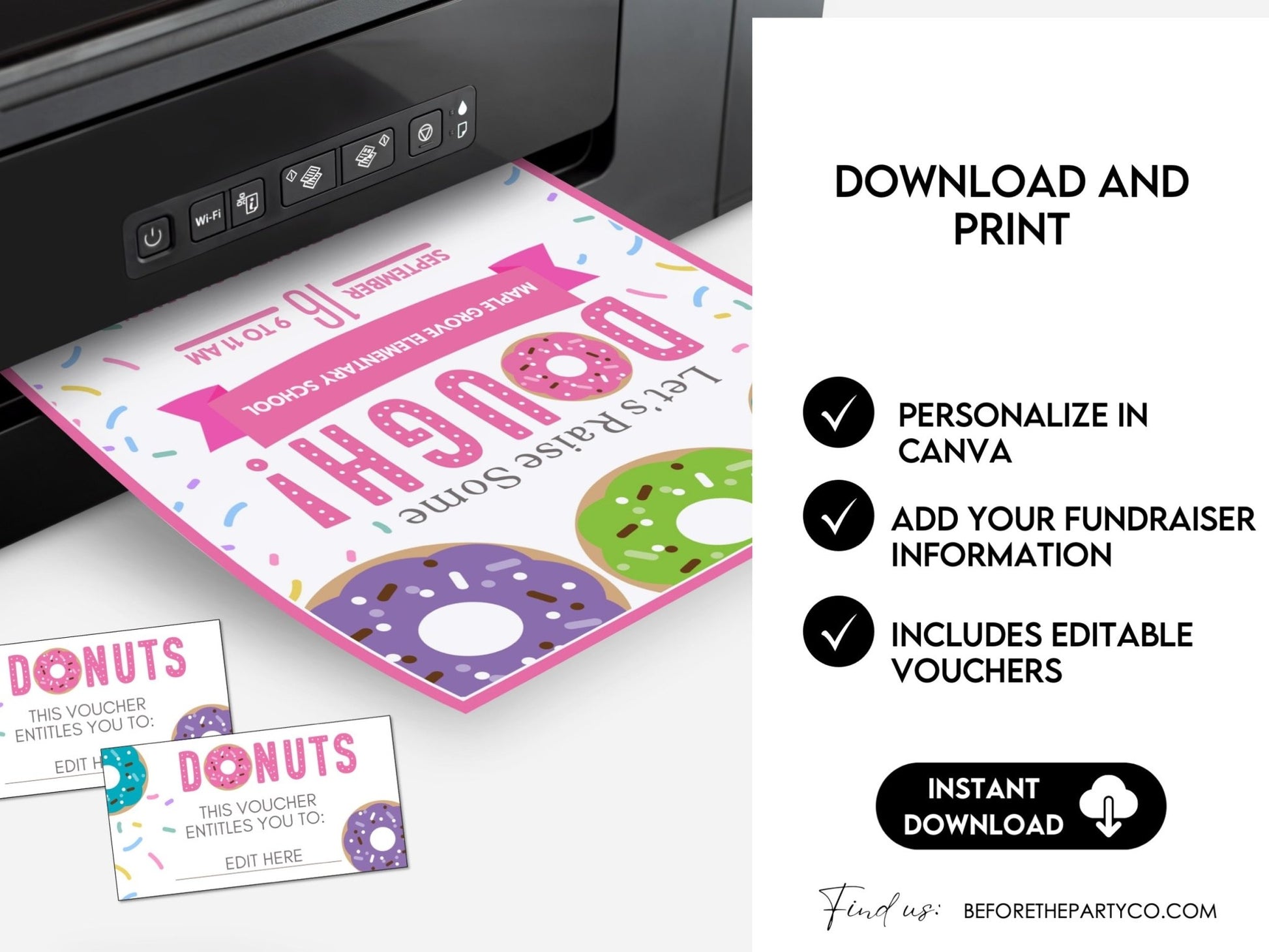 Donut School Fundraiser Flyer 8.5" x 11" – Editable Canva Template