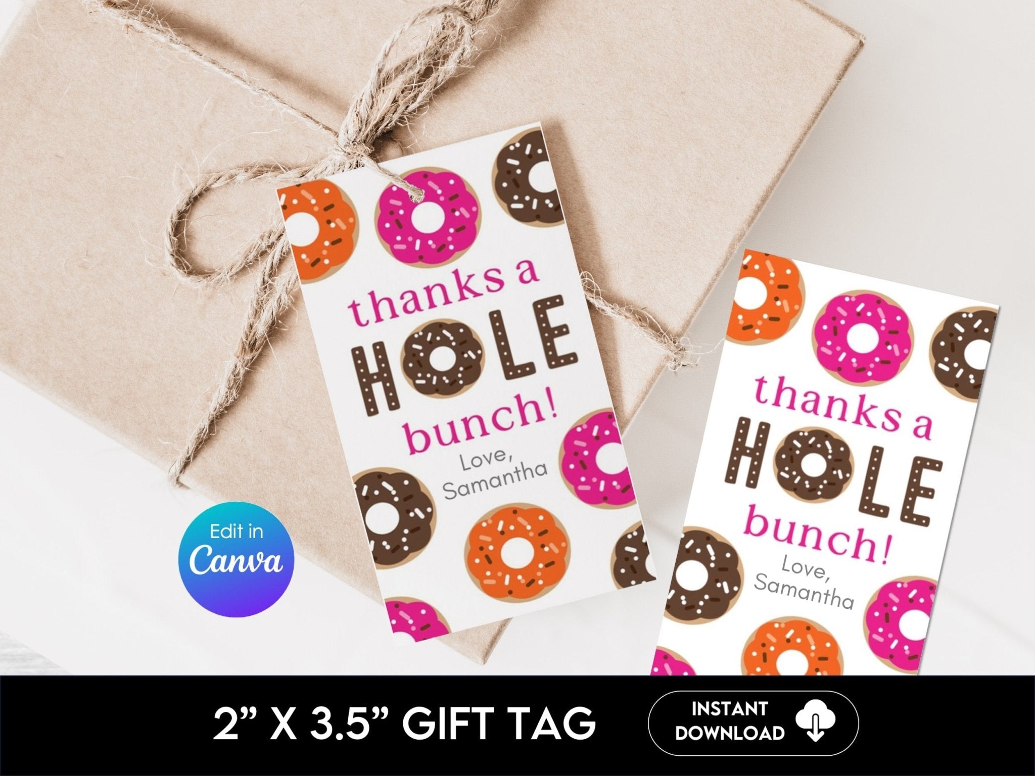 Dunkin' Donuts Inspired Donut Party Favor Thank You Tag 2x3.5"