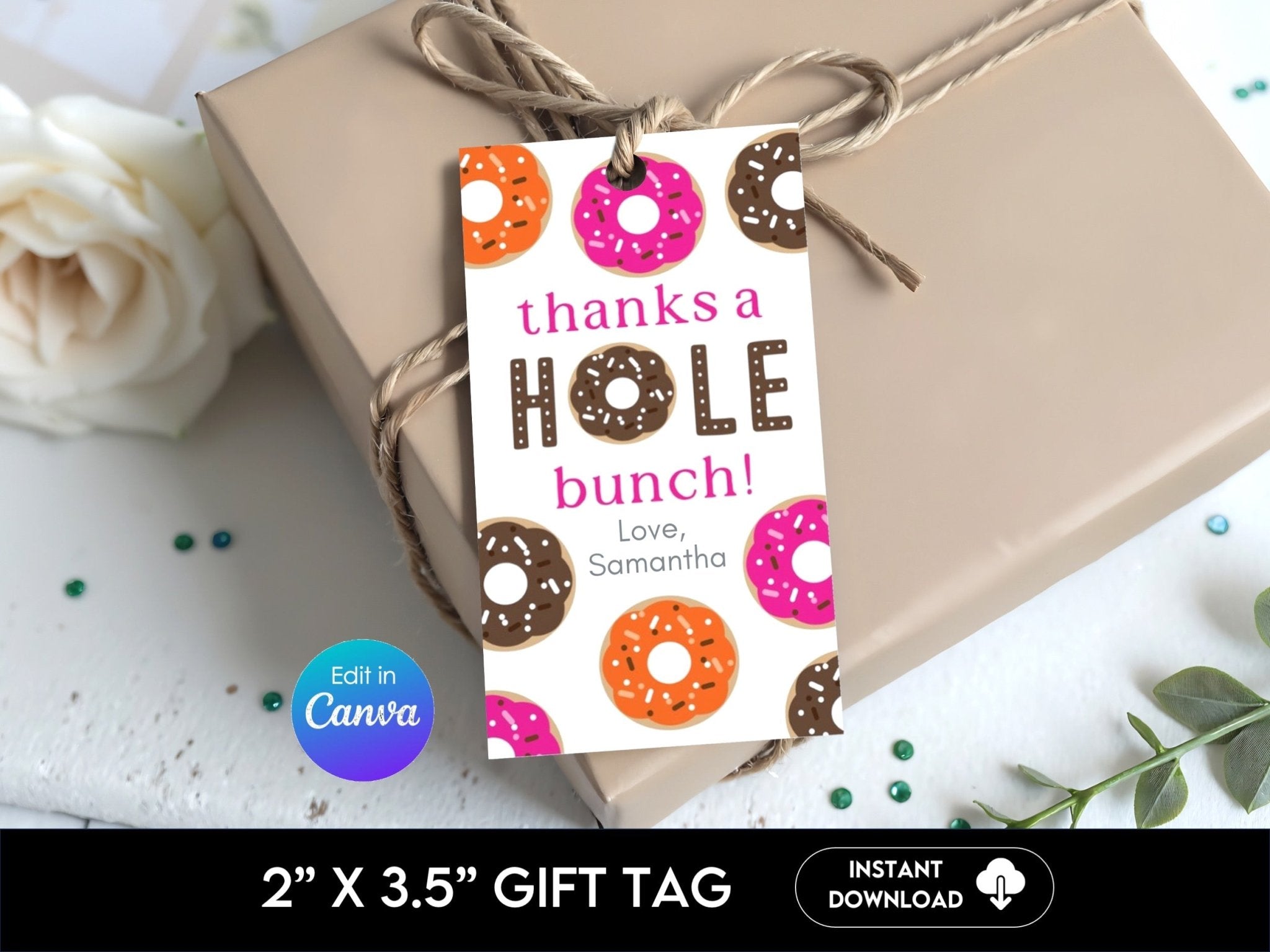 Dunkin' Donuts Inspired Donut Party Favor Thank You Tag 2x3.5"