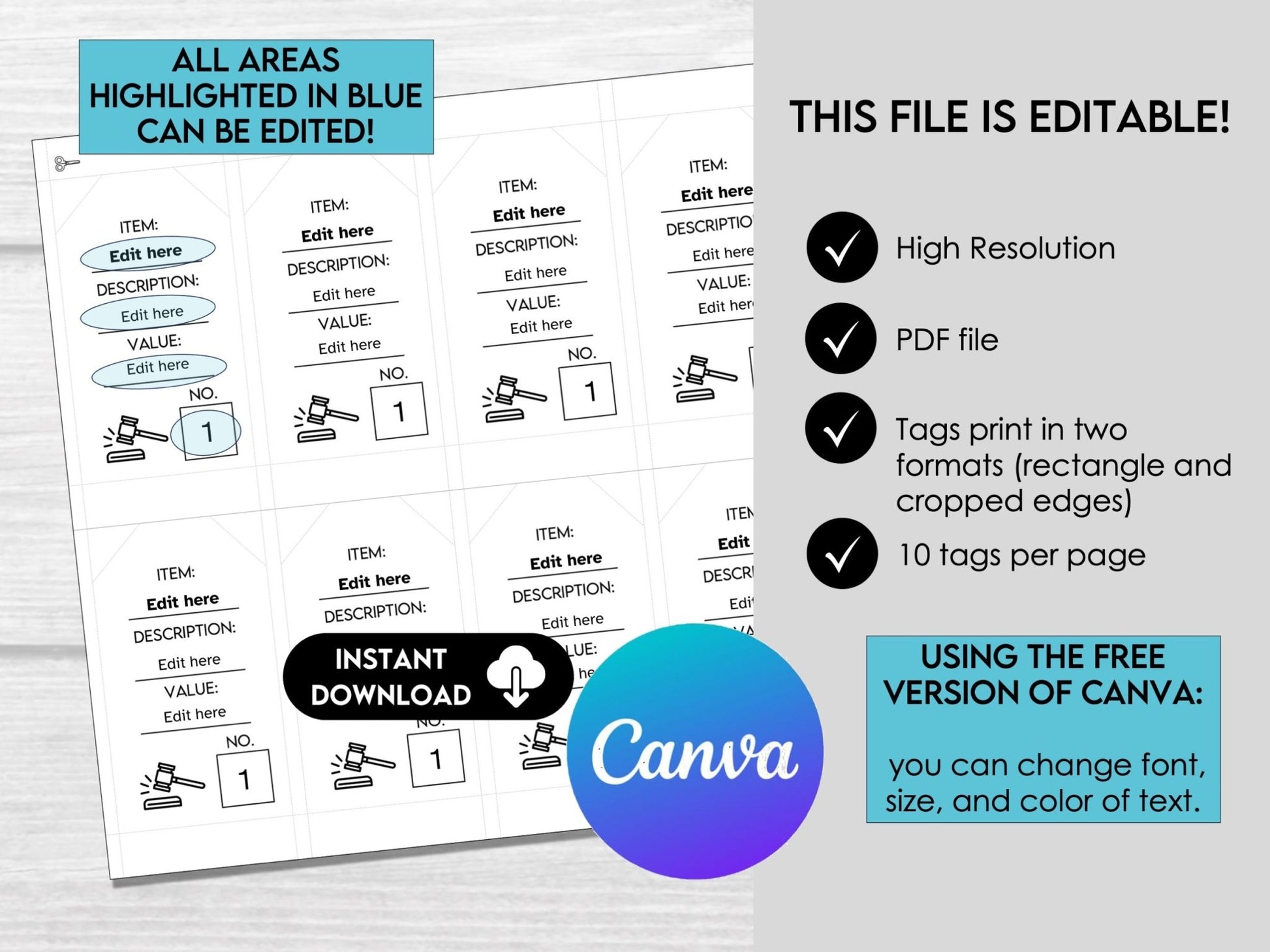 Editable Silent Auction Bid Sheet | Customizable Silent Auction Bidding Form