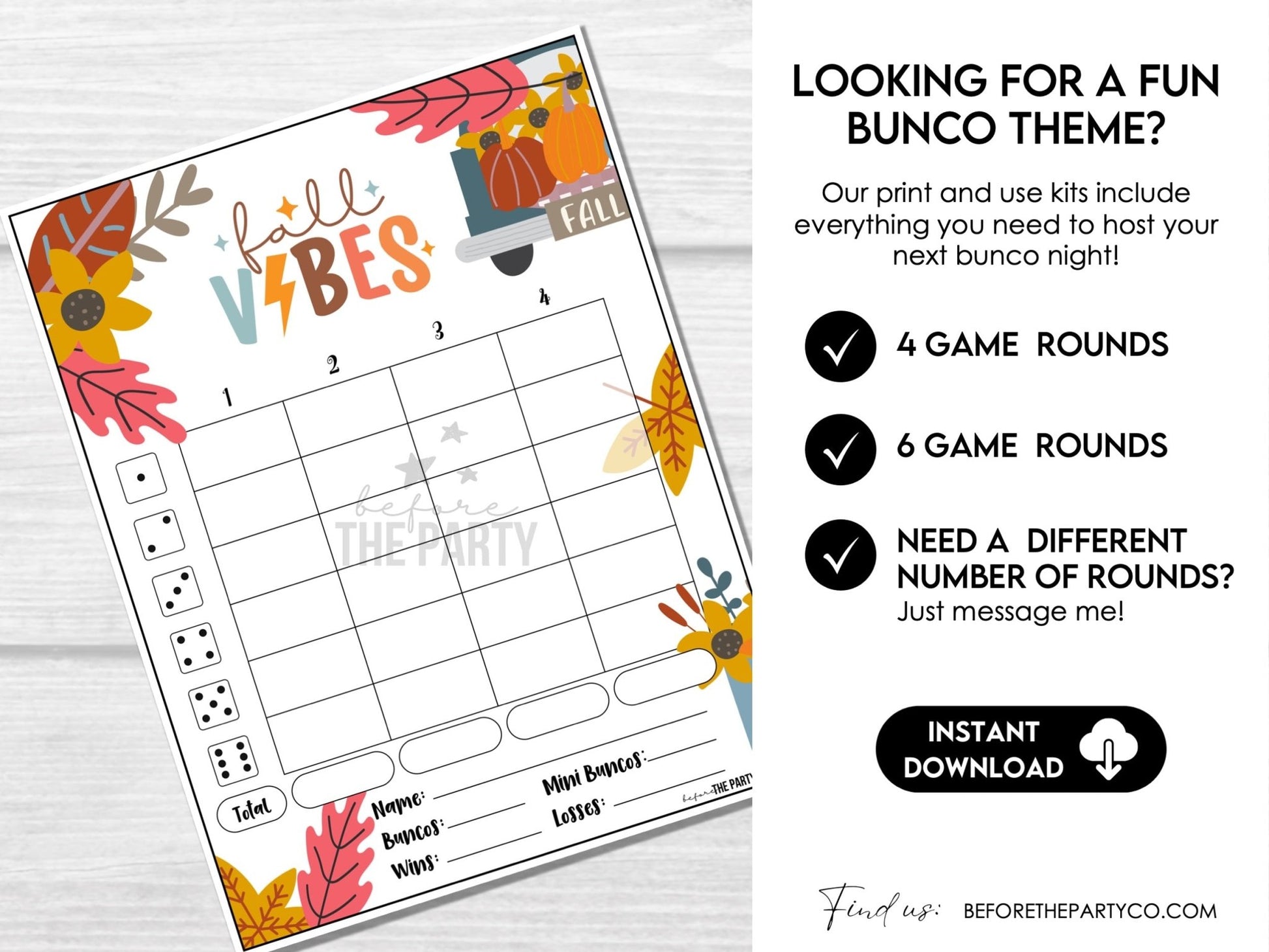 Fall VIBES Bunco Score Cards, Autumn Bunco Score Sheets, FALL Bunco Invitation, Pumpkin Theme