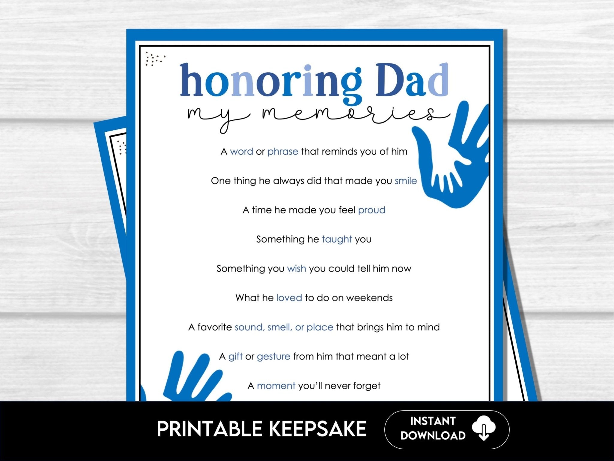 Father's Day in Heaven - Printable Memories Keepsake