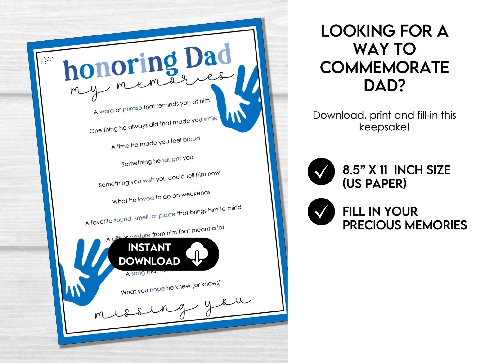 Father's Day in Heaven - Printable Memories Keepsake
