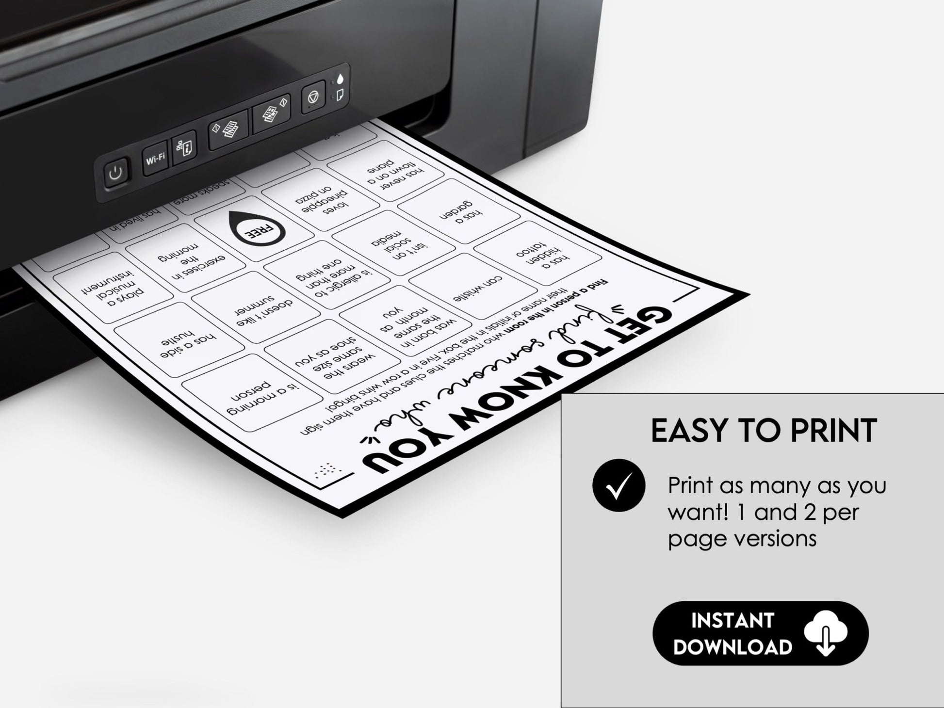 Find The Guest Bingo Game with Editable Prompts - Party Game for School, Office, Events
