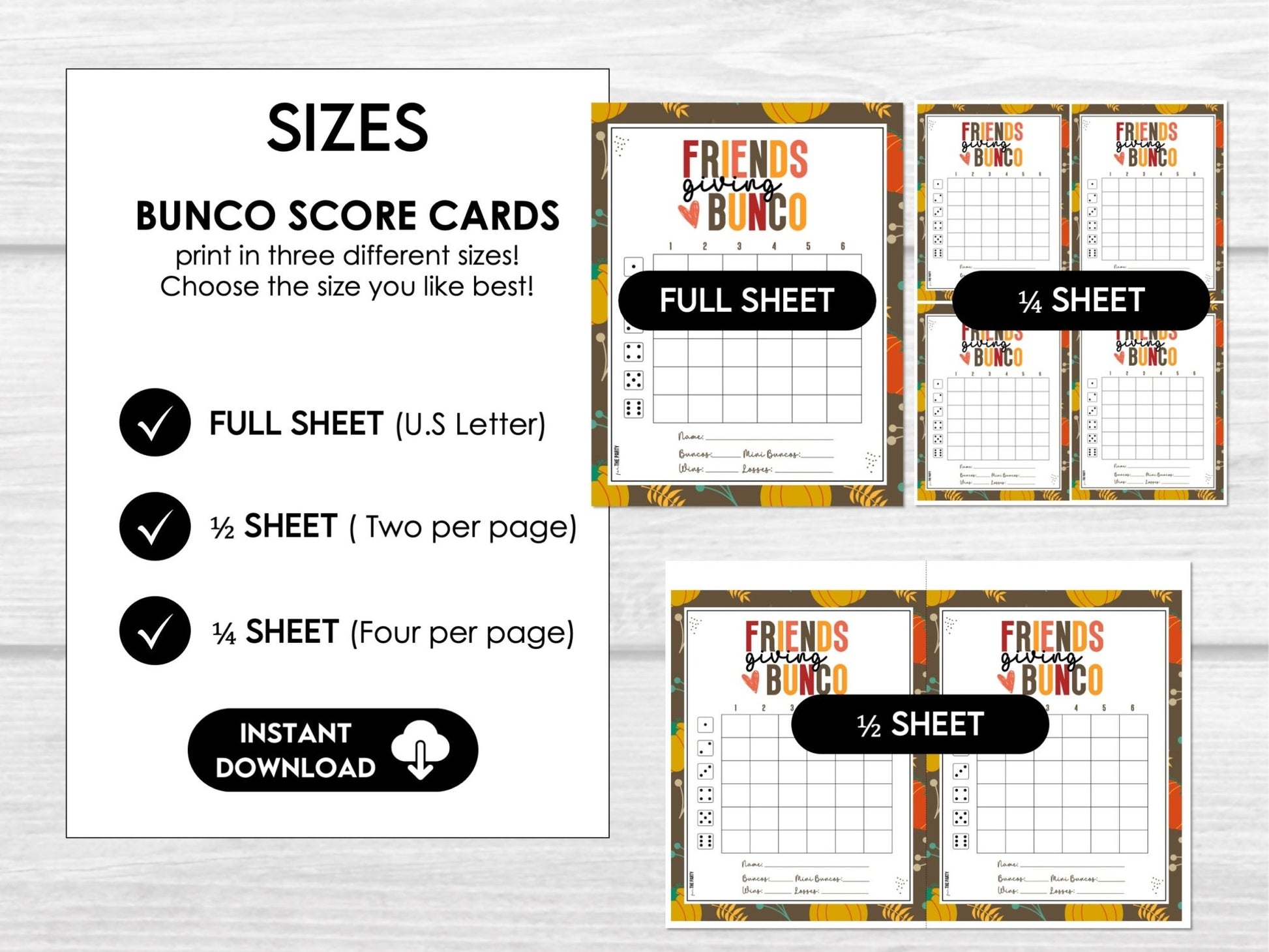 Friendsgiving Bunco Score Sheets, Thanksgiving Bunco Sheets, FALL Bunco