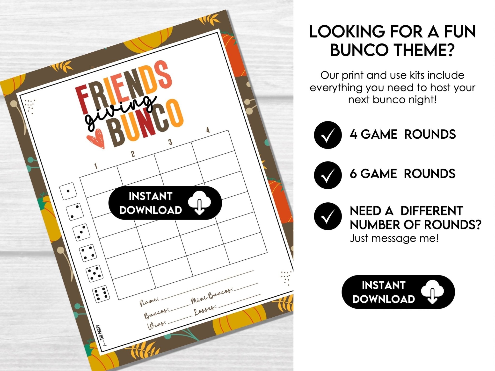 Friendsgiving Bunco Score Sheets, Thanksgiving Bunco Sheets, FALL Bunco