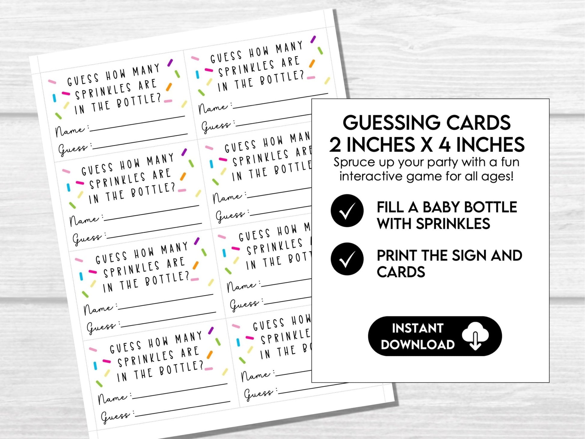 Game Guess How Many Sprinkles Are in the Bottle? Baby Shower Party Game for Boy or Girl