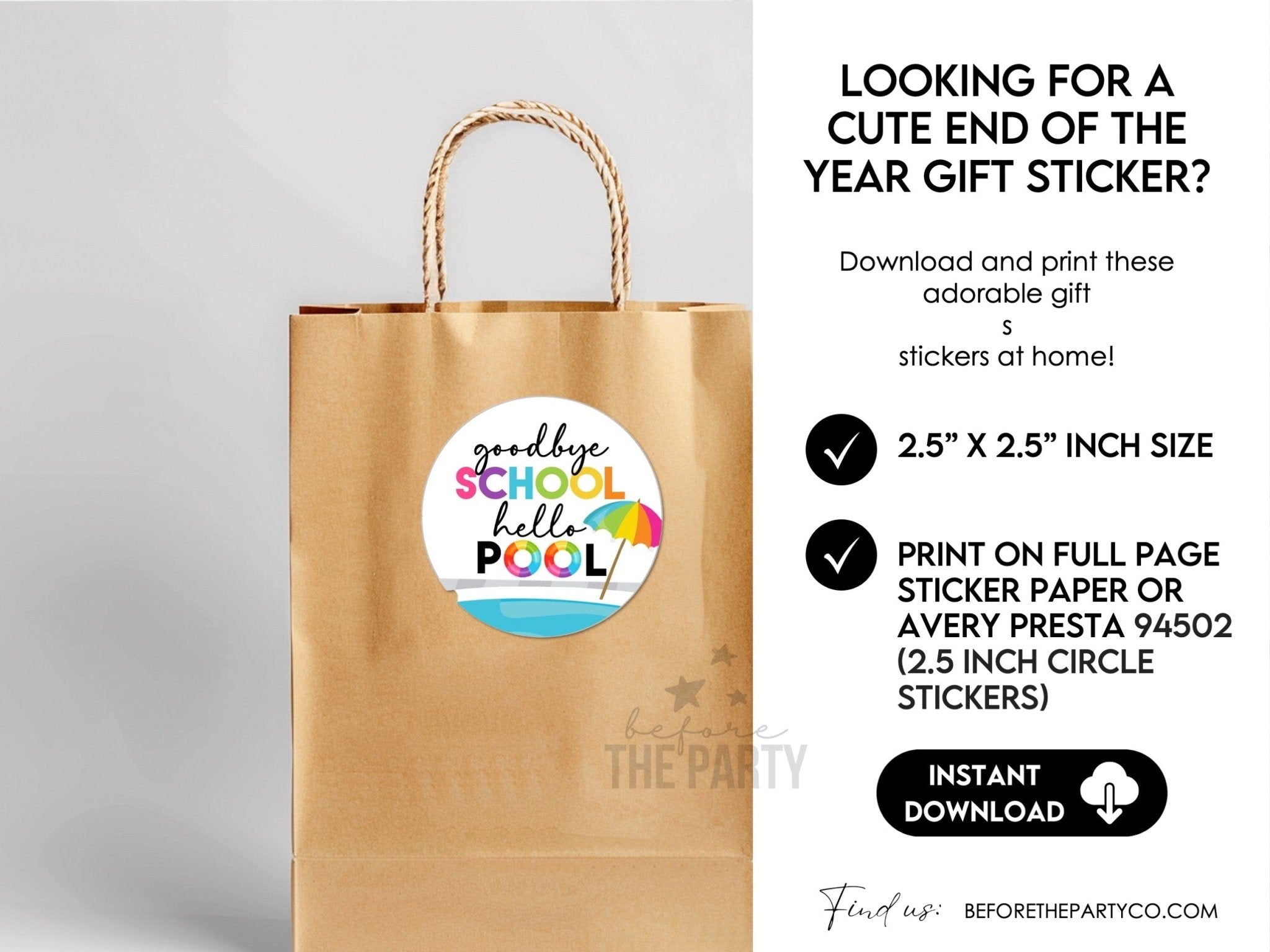 Goodbye School Hello Pool Party Favor Sticker