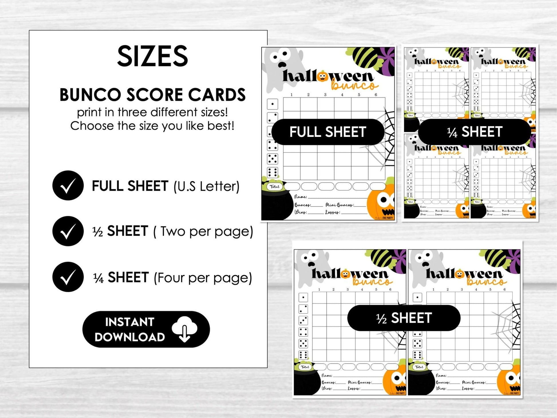 Halloween Bunco Score Card Set, Spooky Score Sheets, October, Bunco Invitation,
