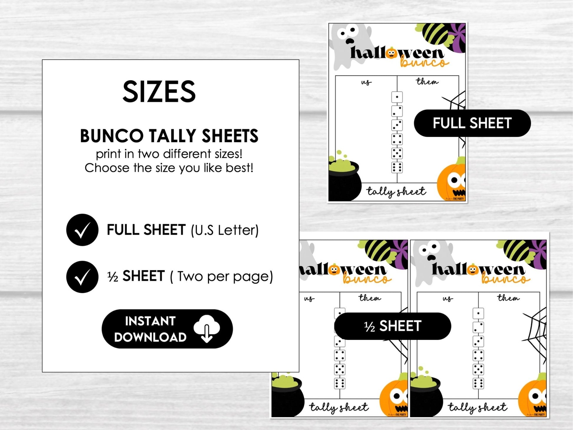 Halloween Bunco Score Card Set, Spooky Score Sheets, October, Bunco Invitation,