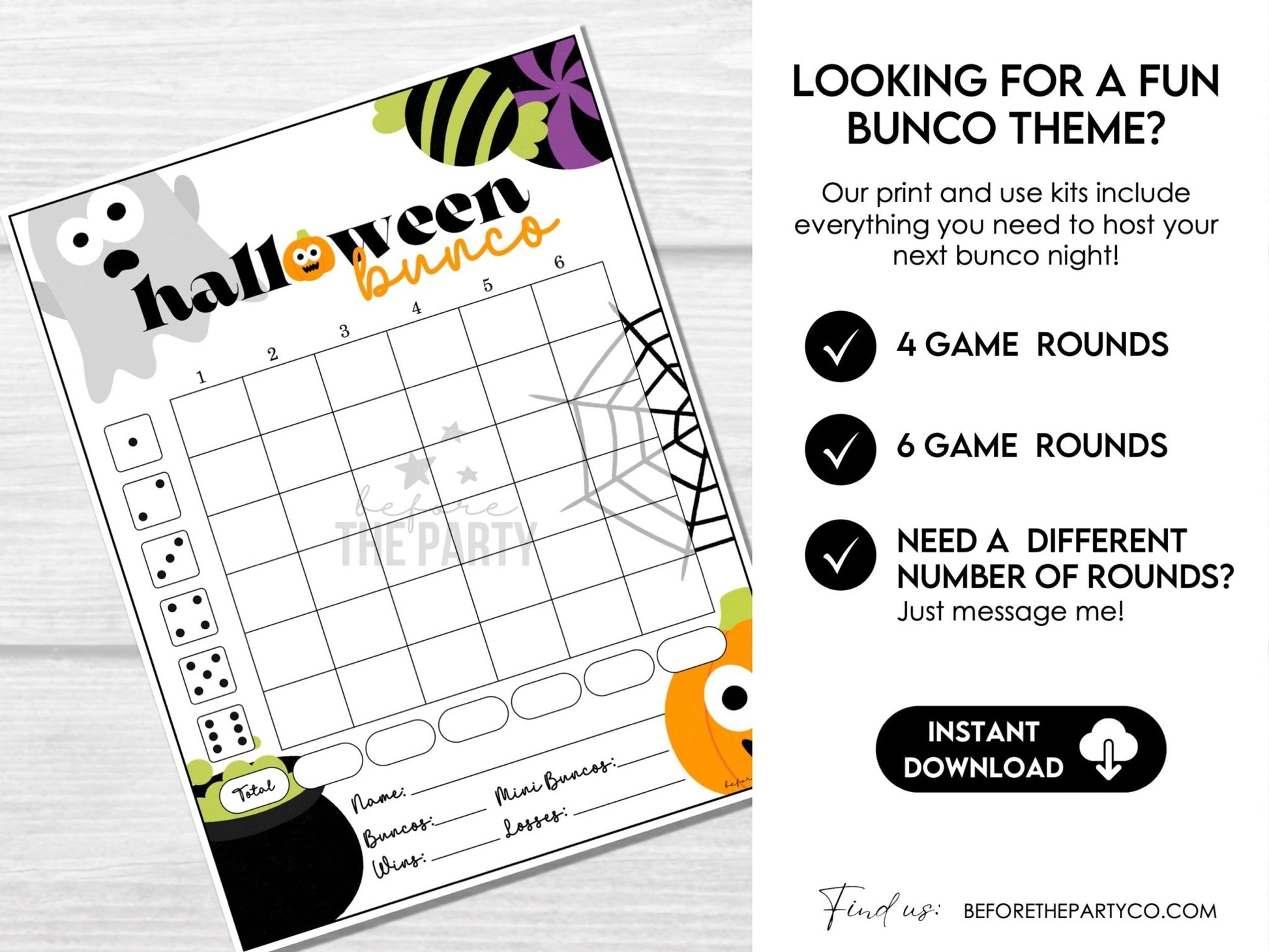Halloween Bunco Score Card Set, Spooky Score Sheets, October, Bunco Invitation,
