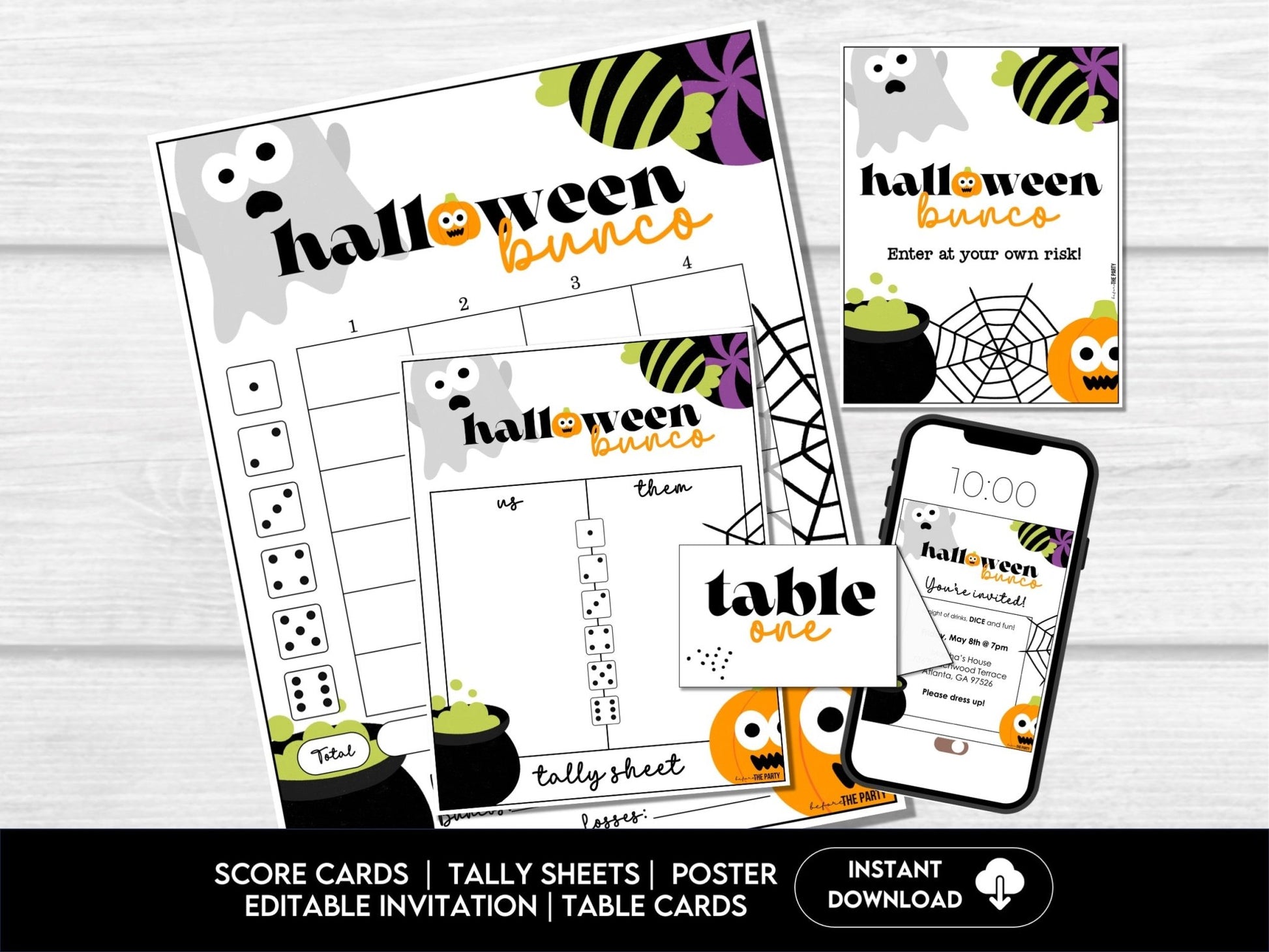 Halloween Bunco Score Card Set, Spooky Score Sheets, October, Bunco Invitation,