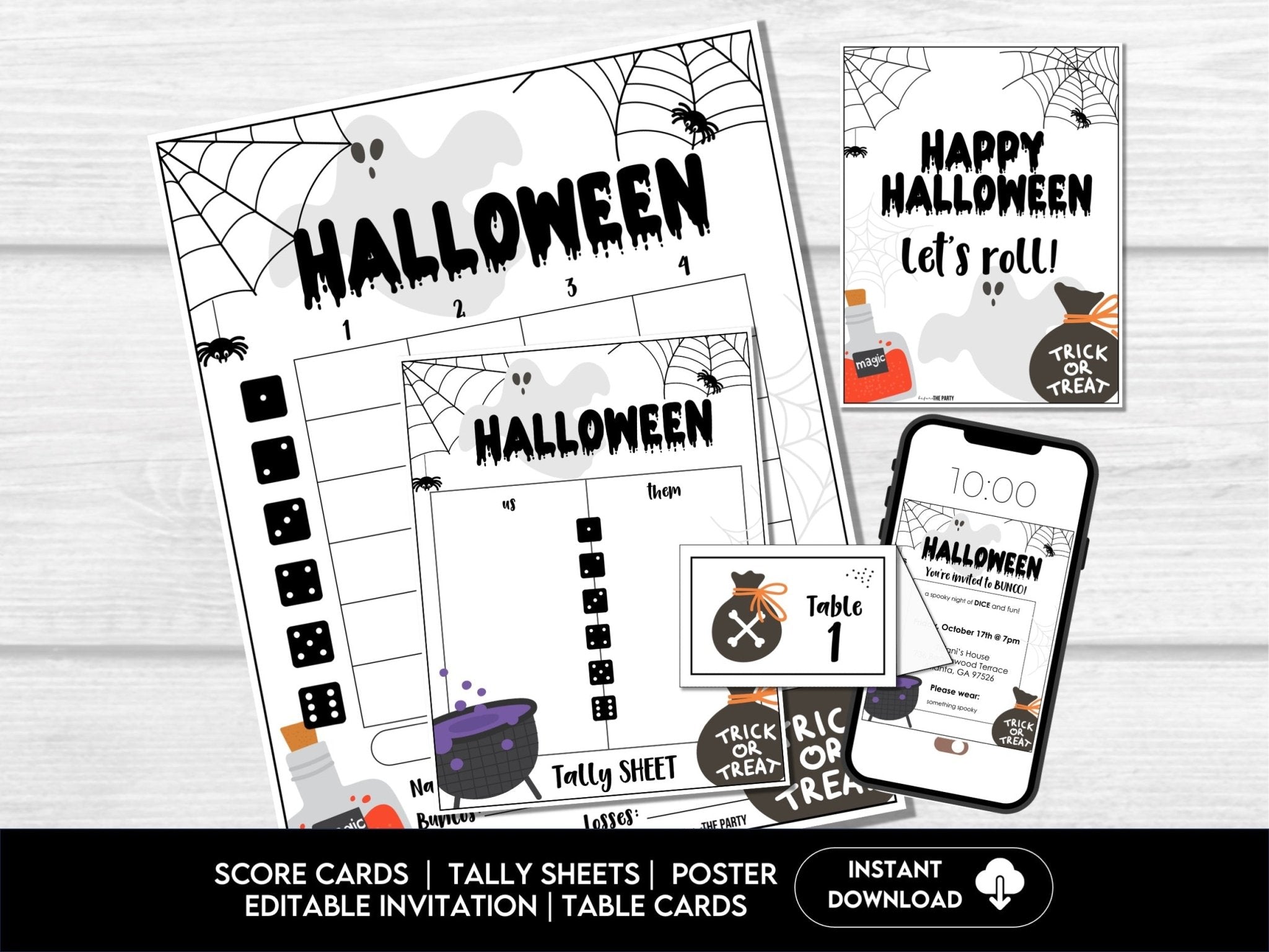 Halloween Bunco Score Cards, Bunco Printables, October Bunco Party Invitation, Tally Sheets