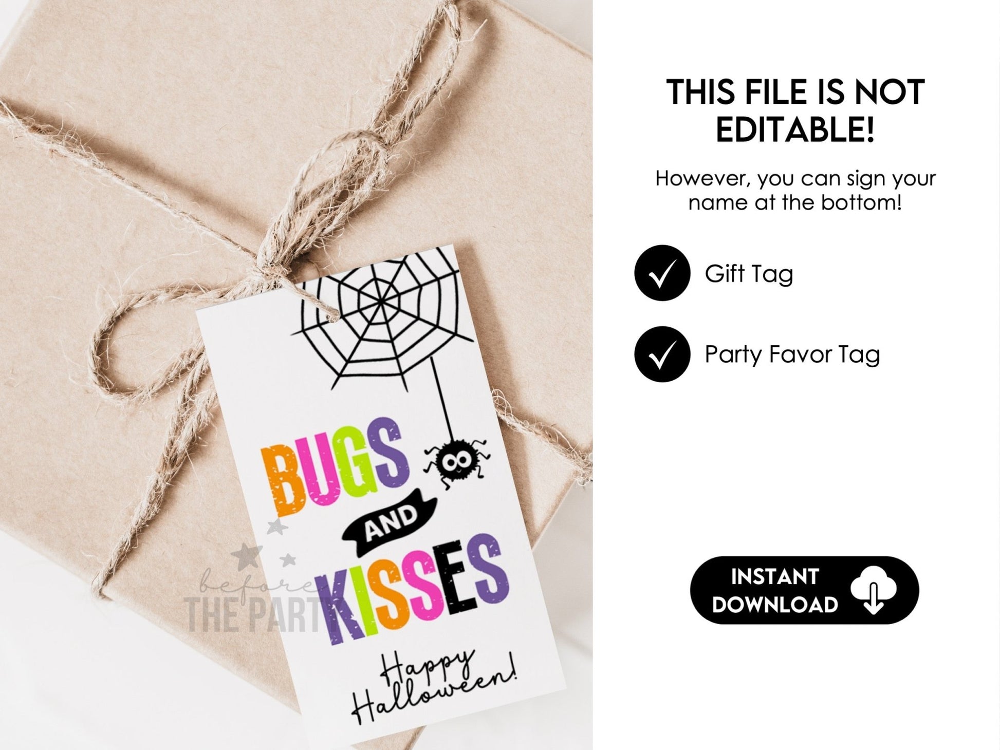 Bugs and Kisses Halloween Favor Tags, Halloween Trick Or Treat Party Favor Tag
