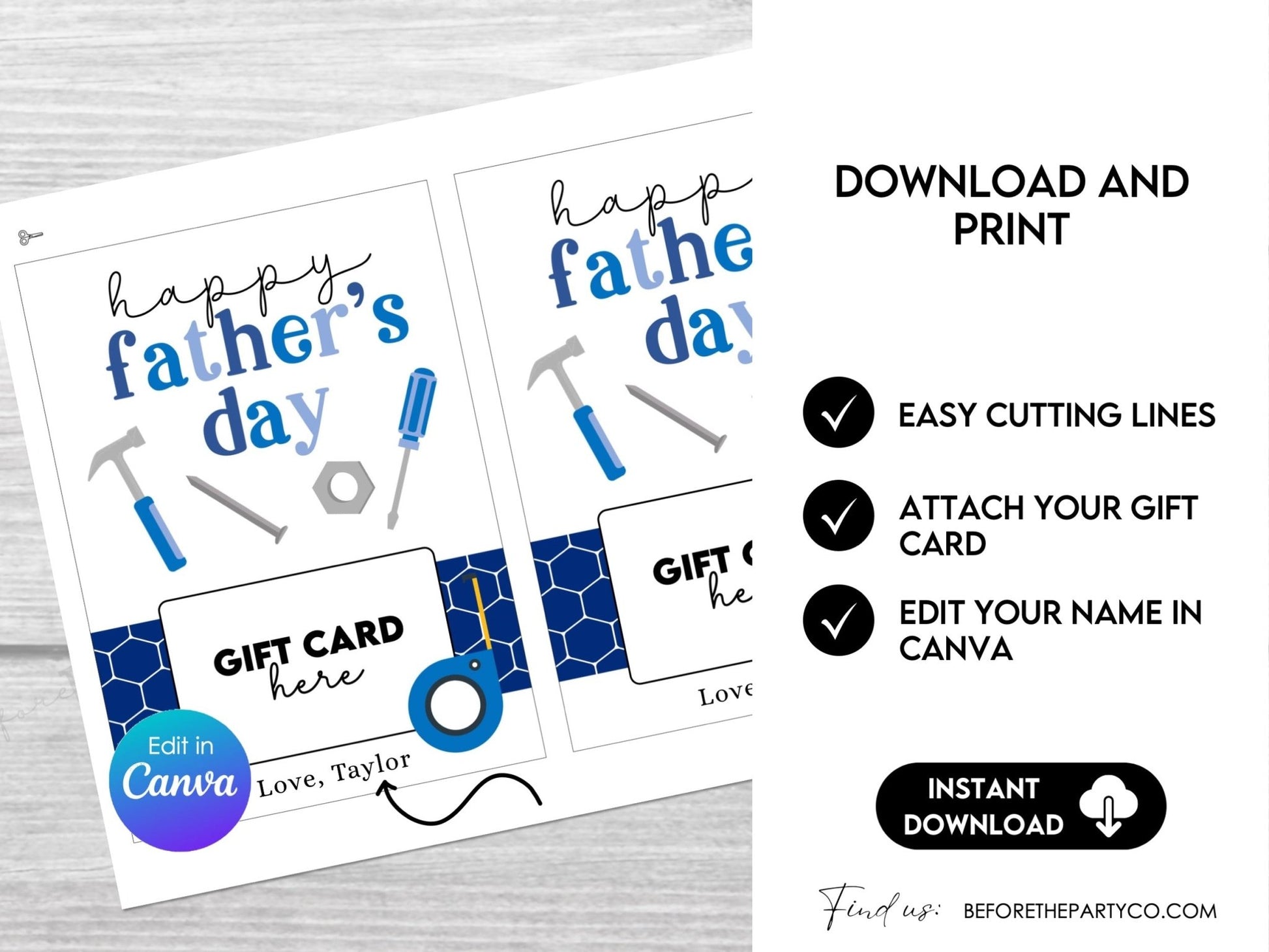 Happy Father's Day Gift Card Holder – Editable 5x7 Canva Template